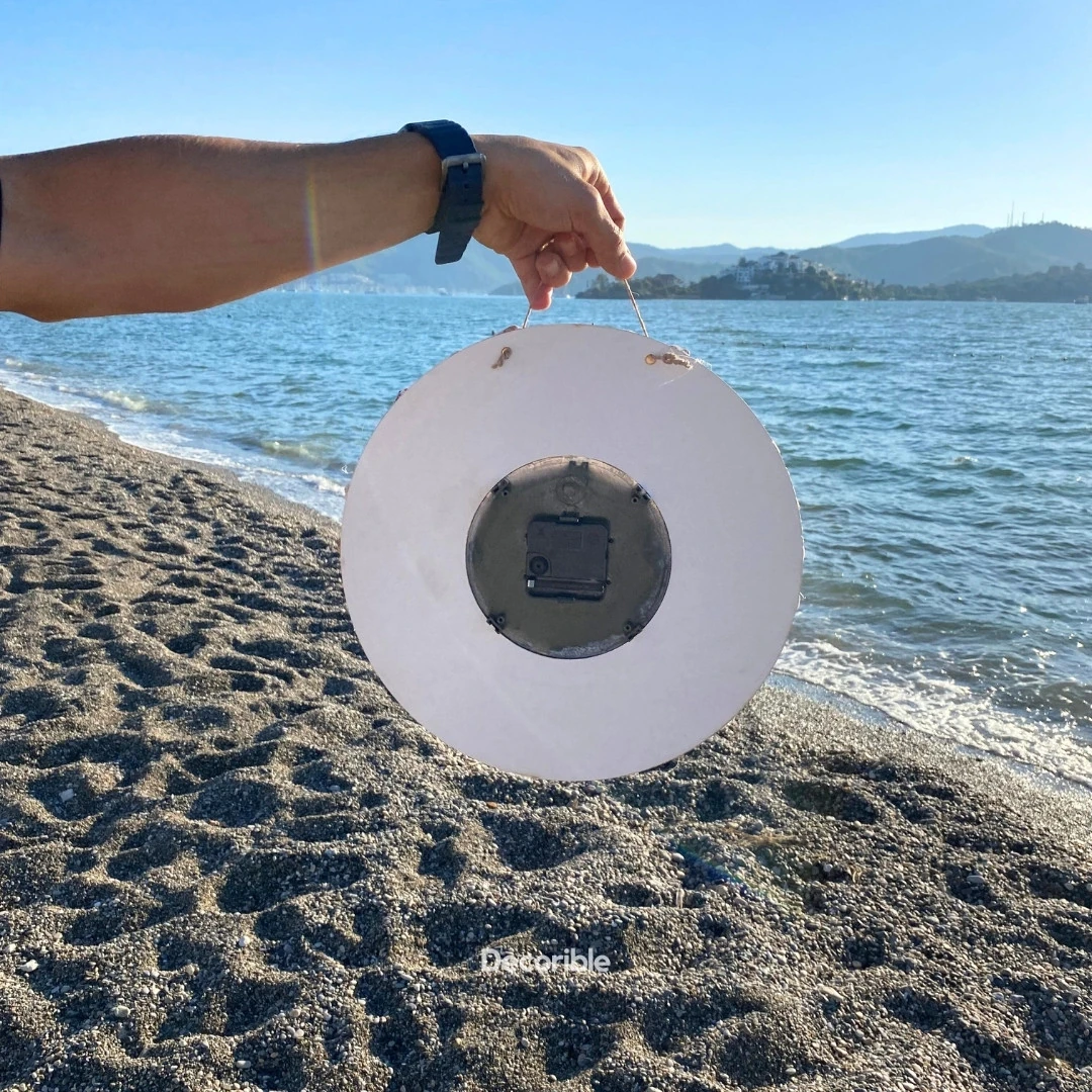 Renkli Deniz Kabuklu Dekoratif Duvar Saati El Yapımı