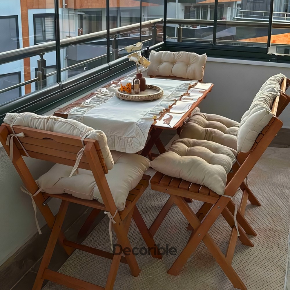 Foldi Katlanır Masa Sandalye Takımı Ahşap Balkon Bahçe Yemek Takımı 4+1