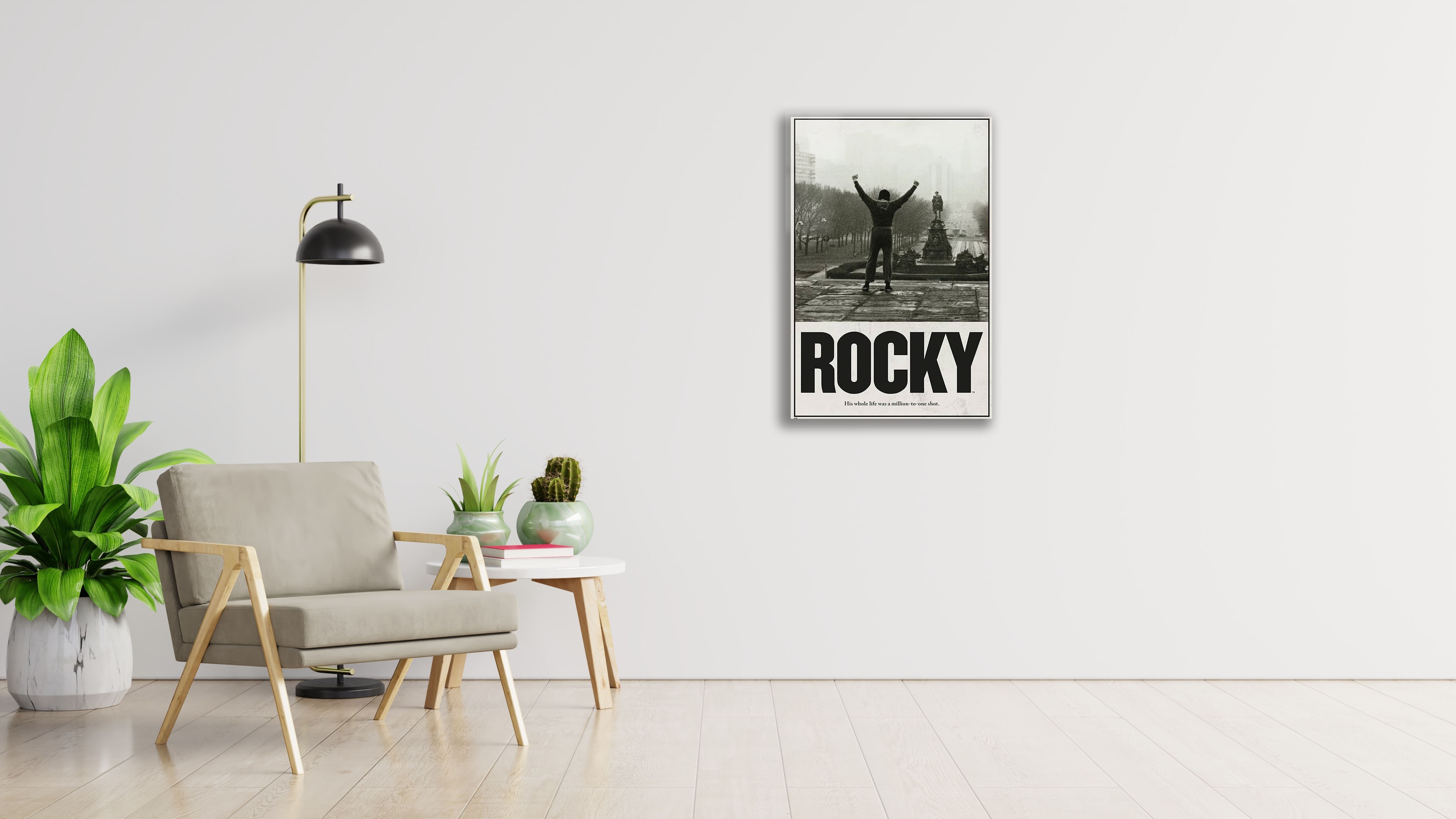 Rocky Siyah Beyaz İkonik Cam Tablo