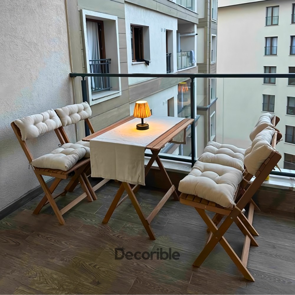 Foldi Katlanır Masa Sandalye Takımı Ahşap Balkon Bahçe Yemek Takımı 4+1