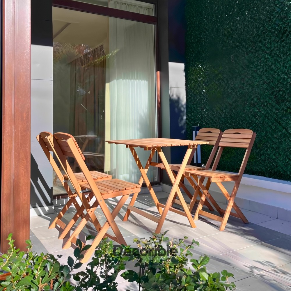 Foldi Katlanır Masa Sandalye Takımı Ahşap Balkon Bahçe Yemek Takımı 4+1
