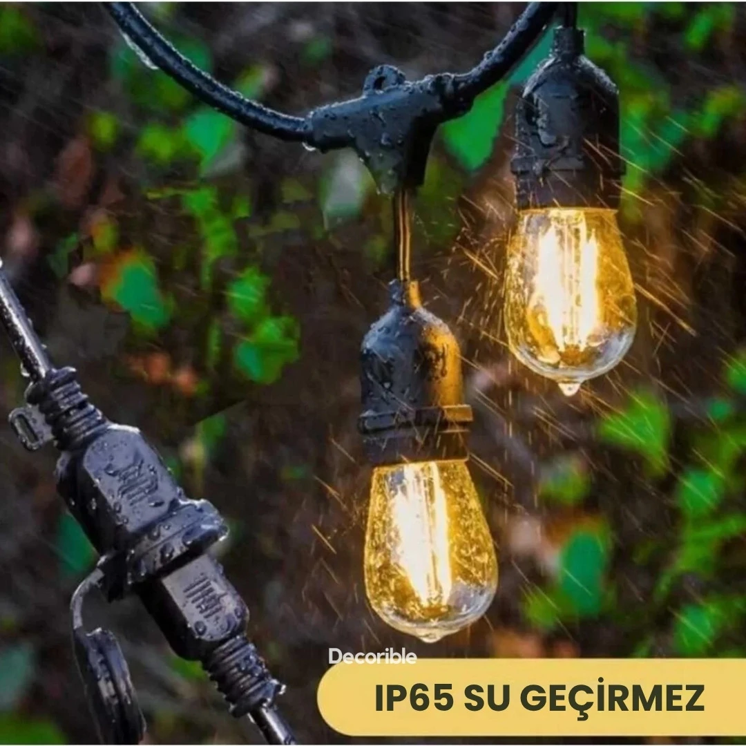 Rustika Kırılmaz Ampul Dış Mekan Bahçe Aydınlatması Su Geçirmez 10 Metre 10 Duylu