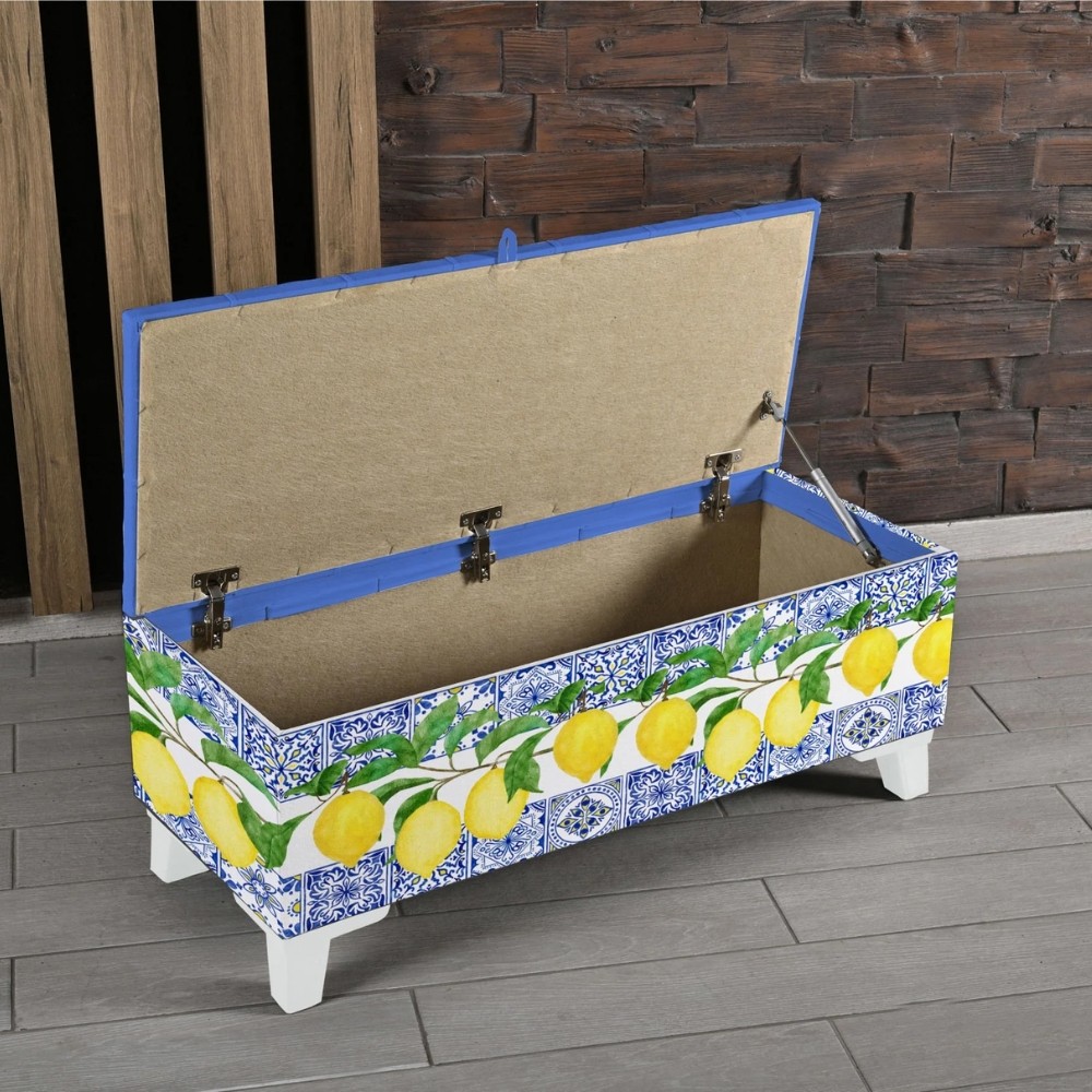 Çinili Limon Desenli Sandıklı Puf +2 Kırlent Hediye - Mavi