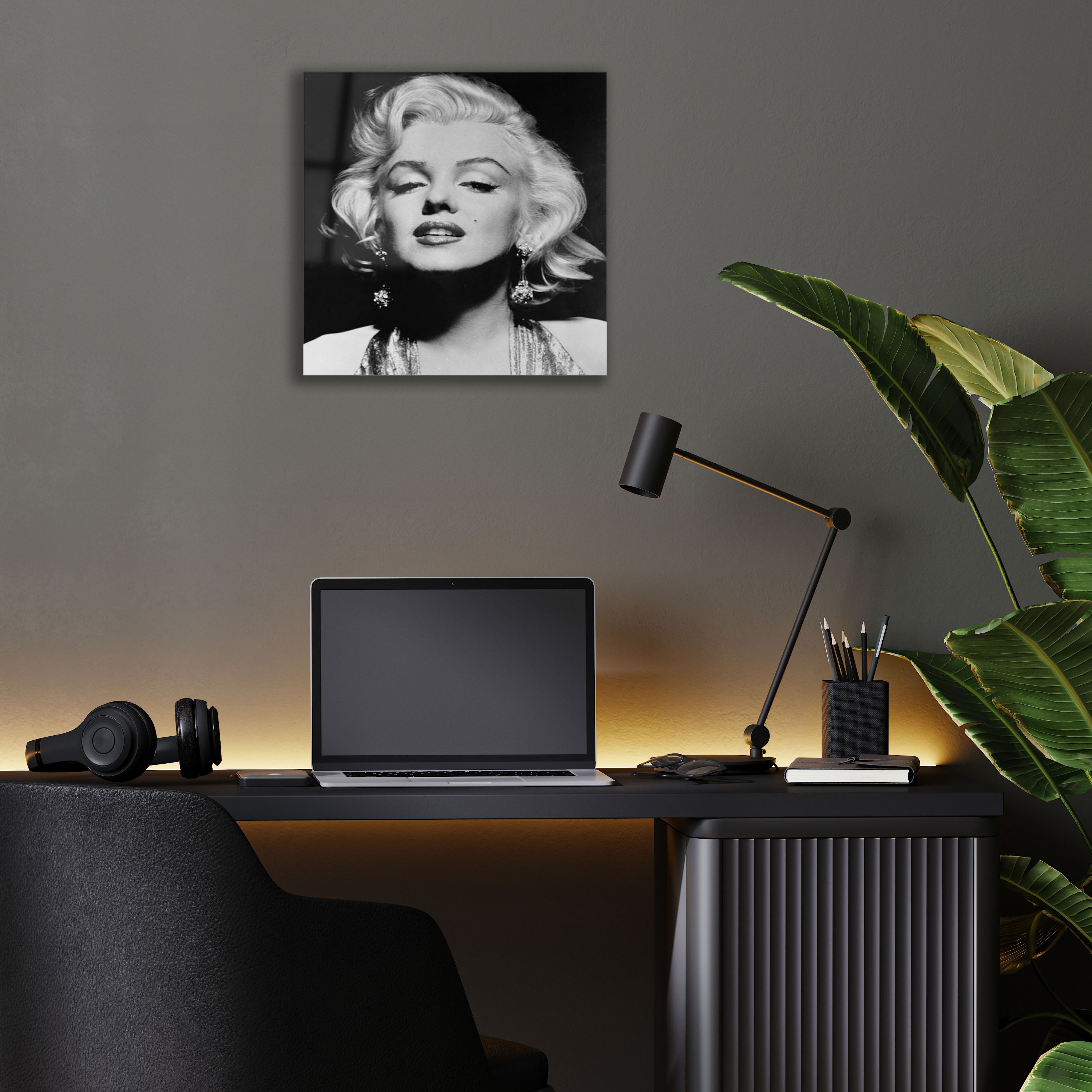 Marilyn Monroe Monokrom Portresi Cam Tablo