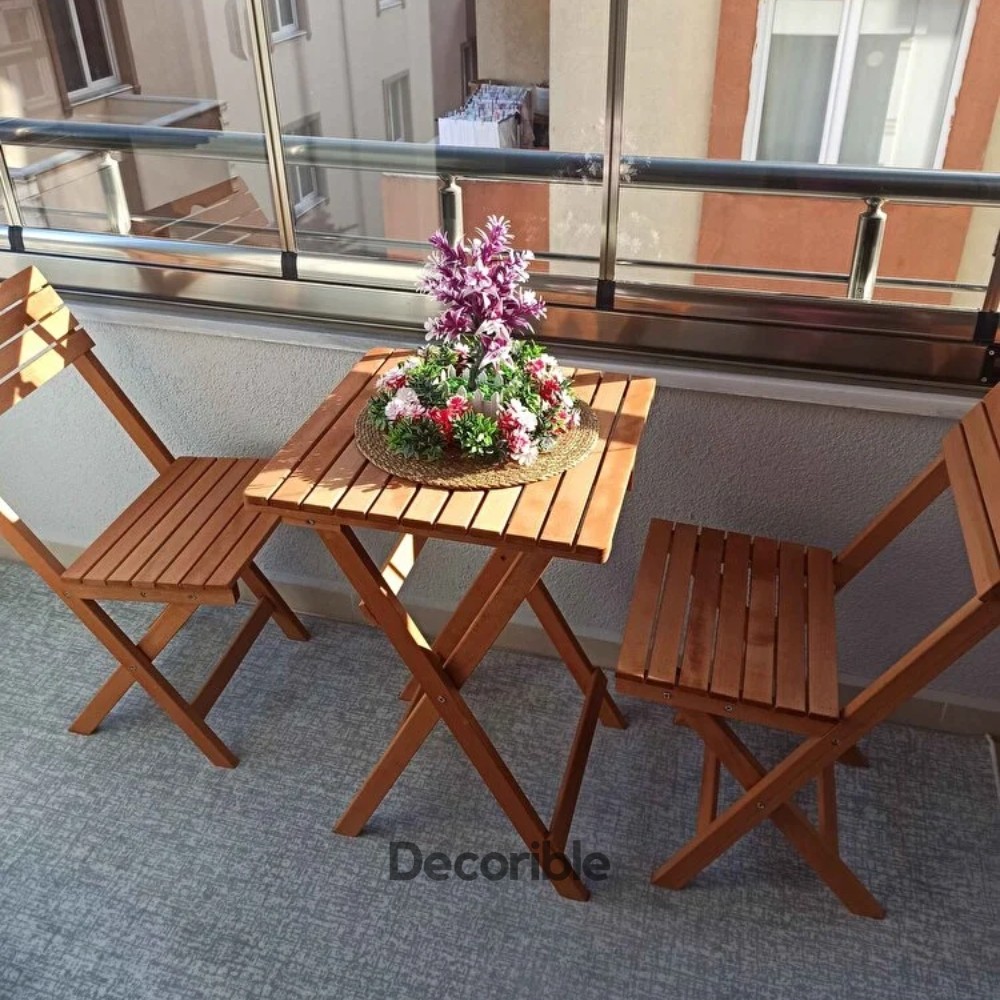Foldi Ahşap Katlanır Masa Sandalye Takımı Balkon Bahçe ve Mağaza Önü Bistro Set 1+1+S - Mindersiz