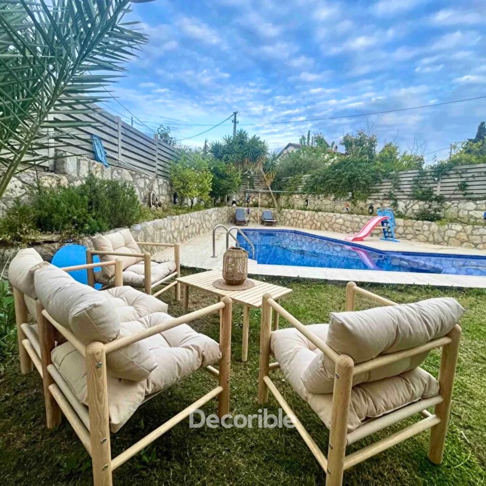Timberway Kestane Ağacı Ahşap Mobilya Takımı Bahçe Mobilyası 2+1+1+S
