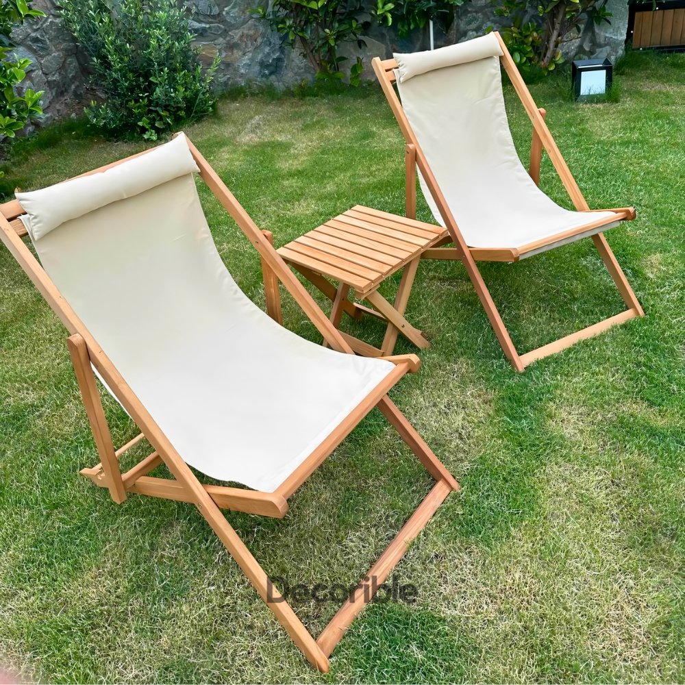 Kavisilla Şezlong Sandalye Seti Ahşap Balkon Bahçe Takımı