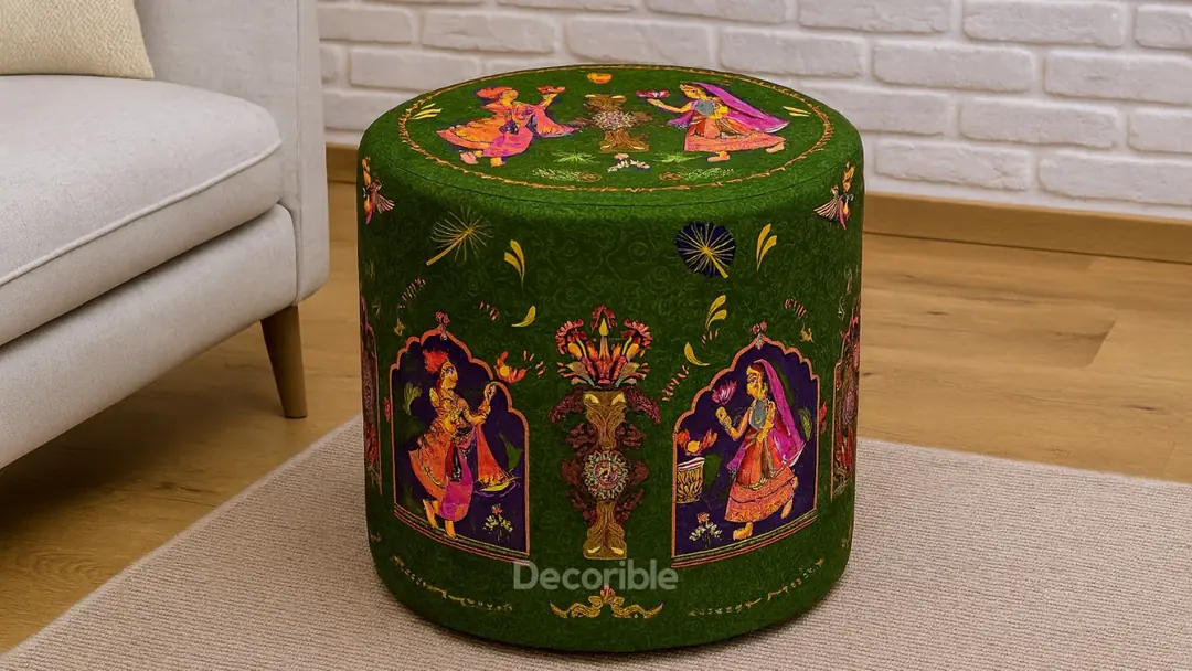  Etnik Babür Desenli Yuvarlak Puf Yuvarlak Puf Modelleri ve Fiyatları