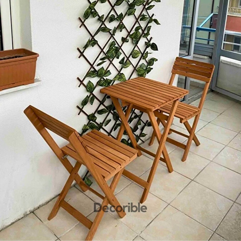 Foldi Ahşap Katlanır Masa Sandalye Takımı Balkon Bahçe ve Mağaza Önü Bistro Set 1+1+S - Mindersiz