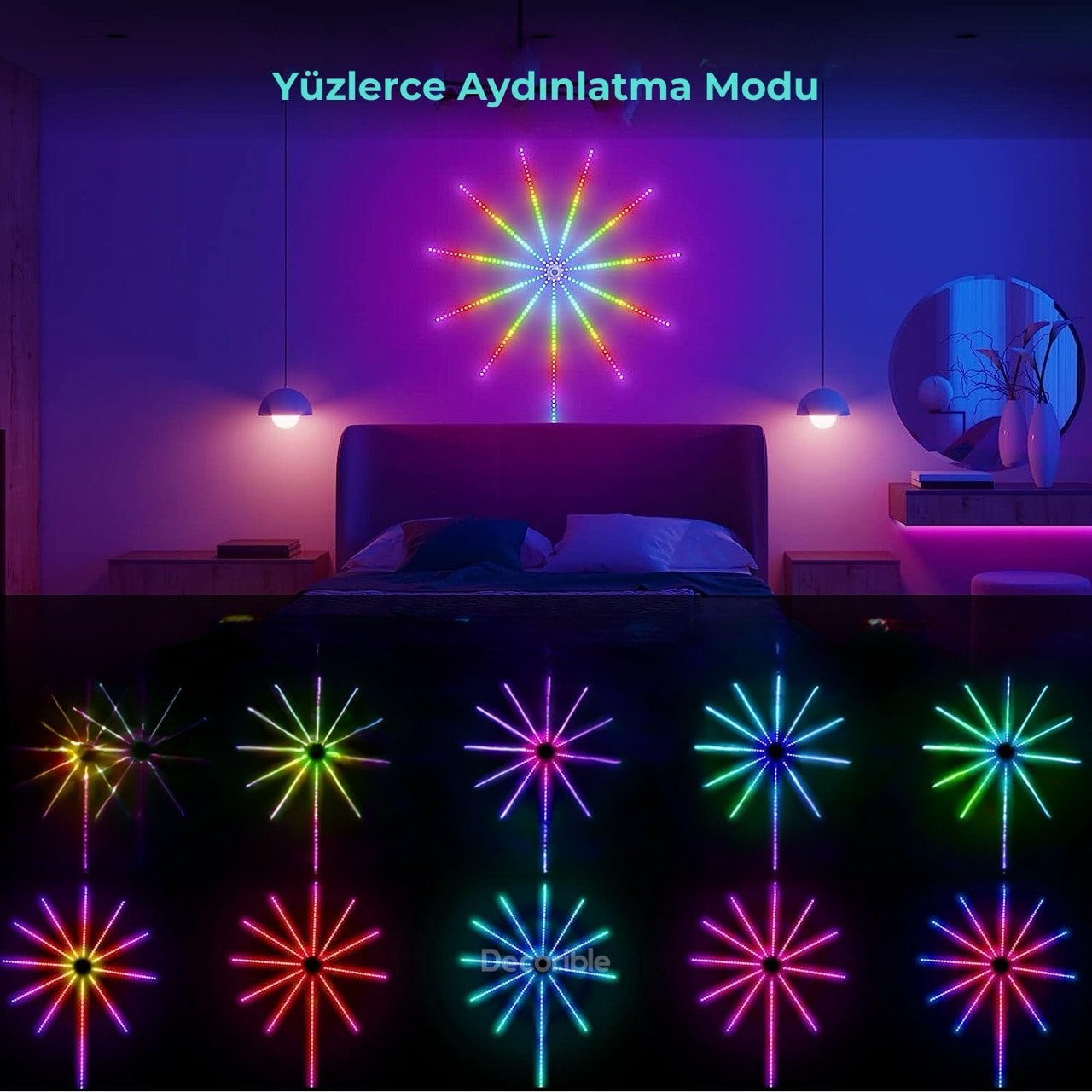 Hawaii RGB LED Şerit Kumandalı USB Bluetooth Telefon Kontrollü Ses Etkileşimli Dekoratif Aydınlatma