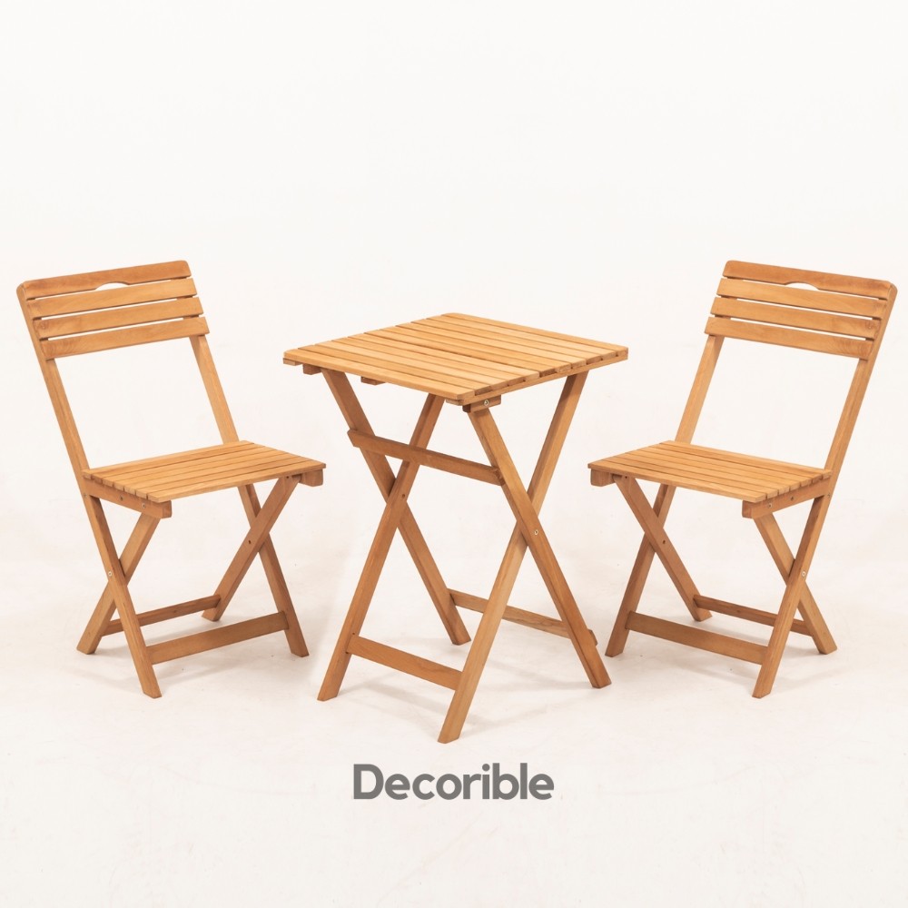 Foldi Ahşap Katlanır Masa Sandalye Takımı Balkon Bahçe ve Mağaza Önü Bistro Set 1+1+S - Mindersiz