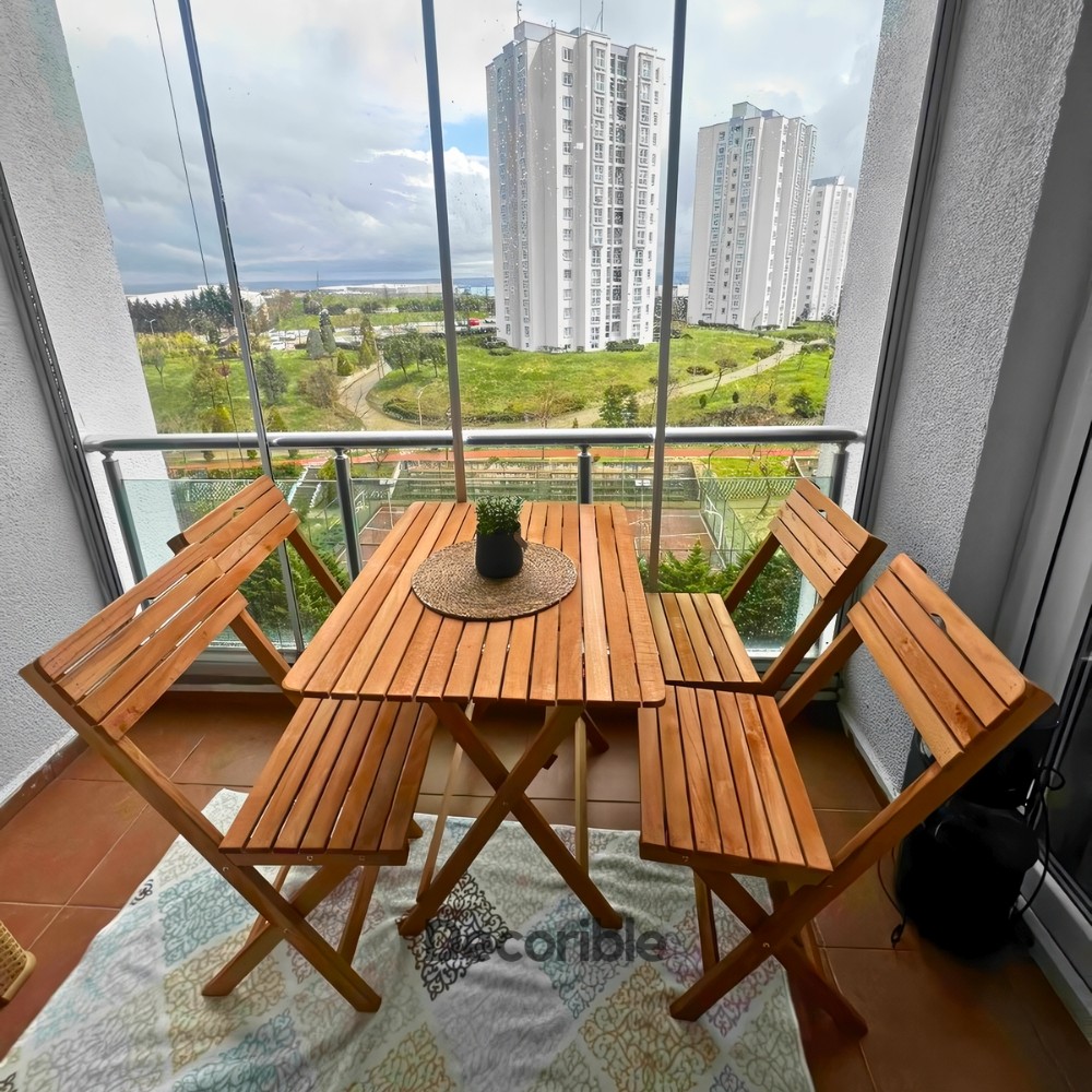 Foldi Katlanır Masa Sandalye Takımı Ahşap Balkon Bahçe Yemek Takımı 4+1