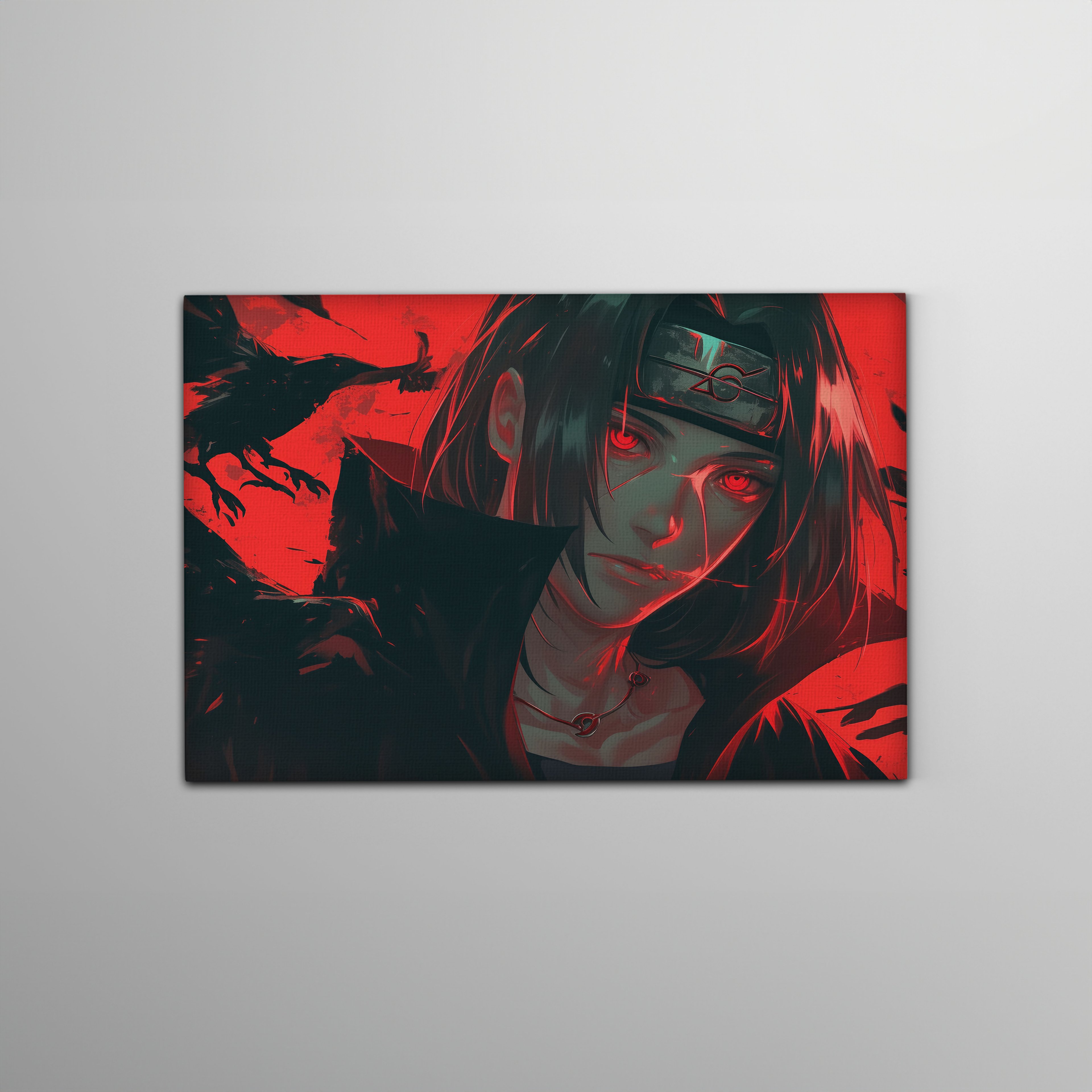 Itachi Uchiha Sharingan Crow Akatsuki Naruto Kanvas Tablo
