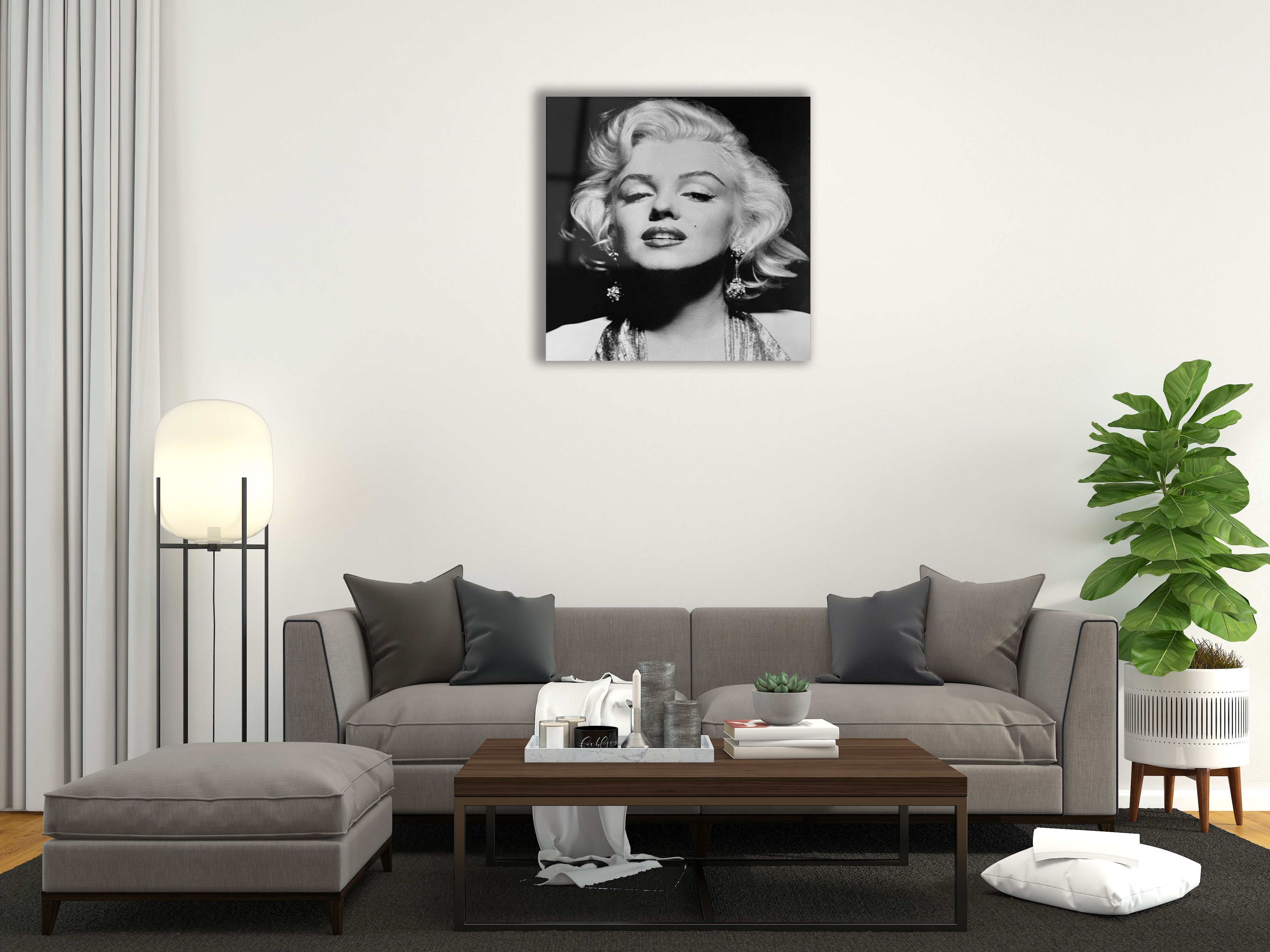 Marilyn Monroe Monokrom Portresi Cam Tablo