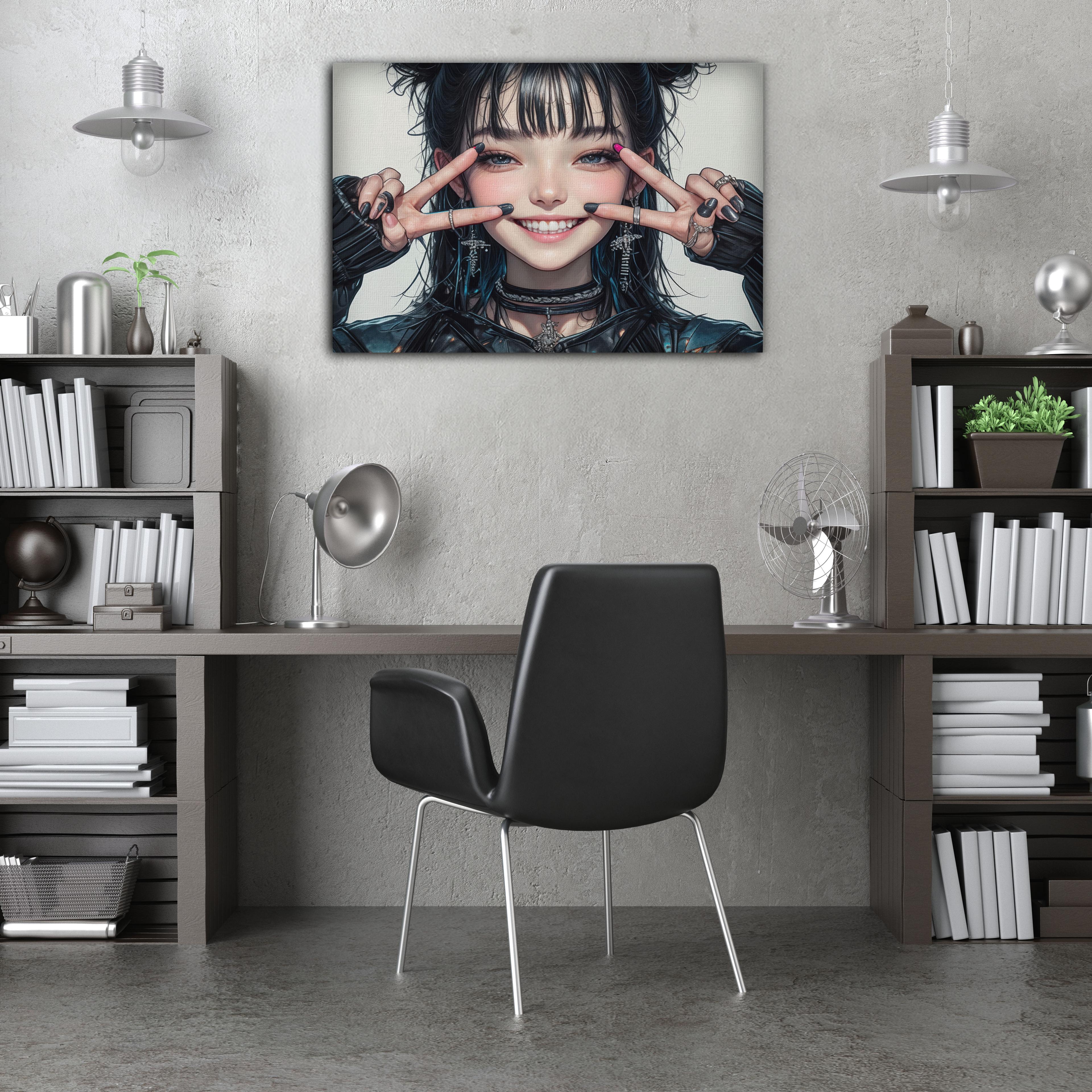 Gülümseyen Anime Kızı Kanvas Tablo