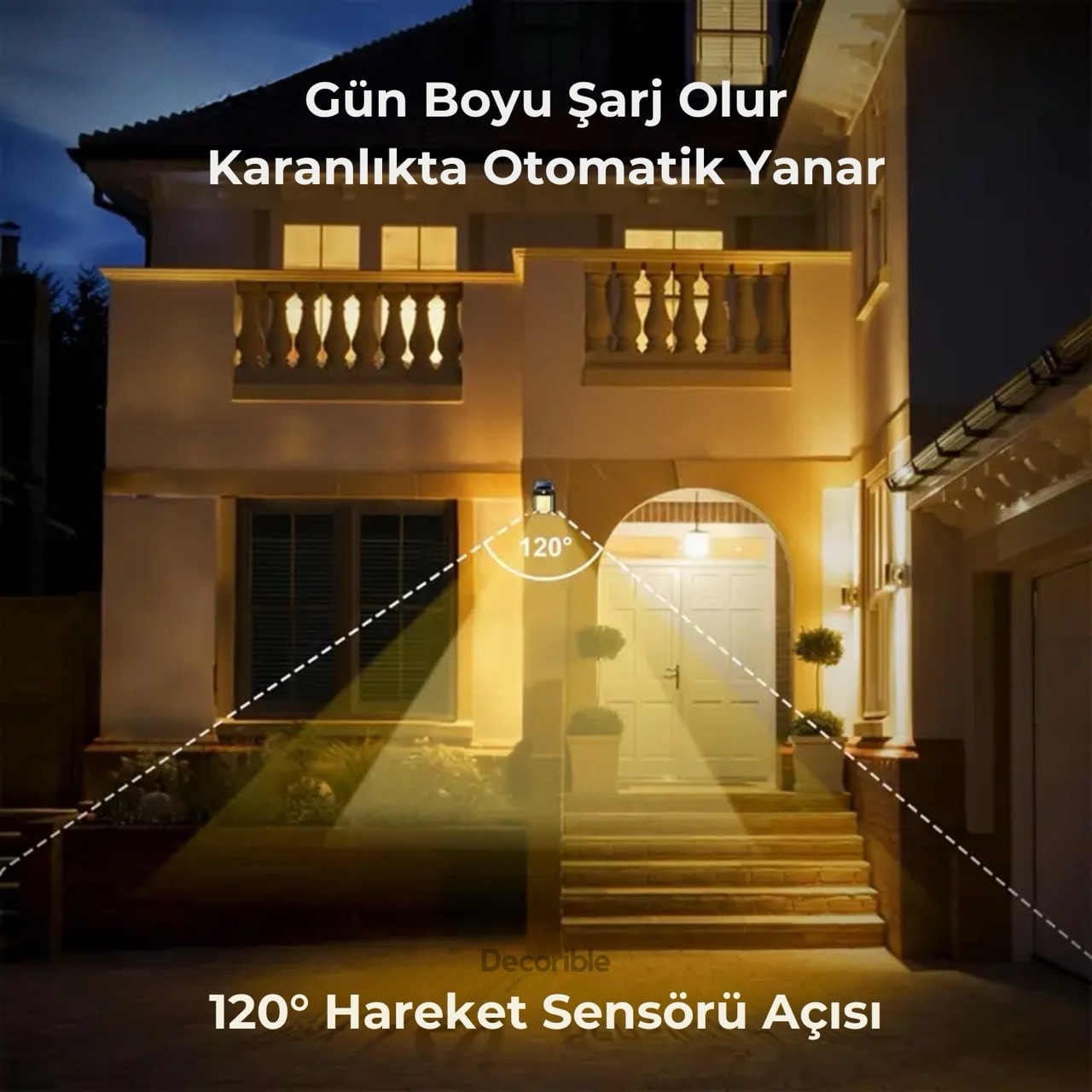 Rustika Solar Lamba Aplik Sensörlü Güneş Enerjili Bahçe Duvar Aydınlatma Rustik Ampul
