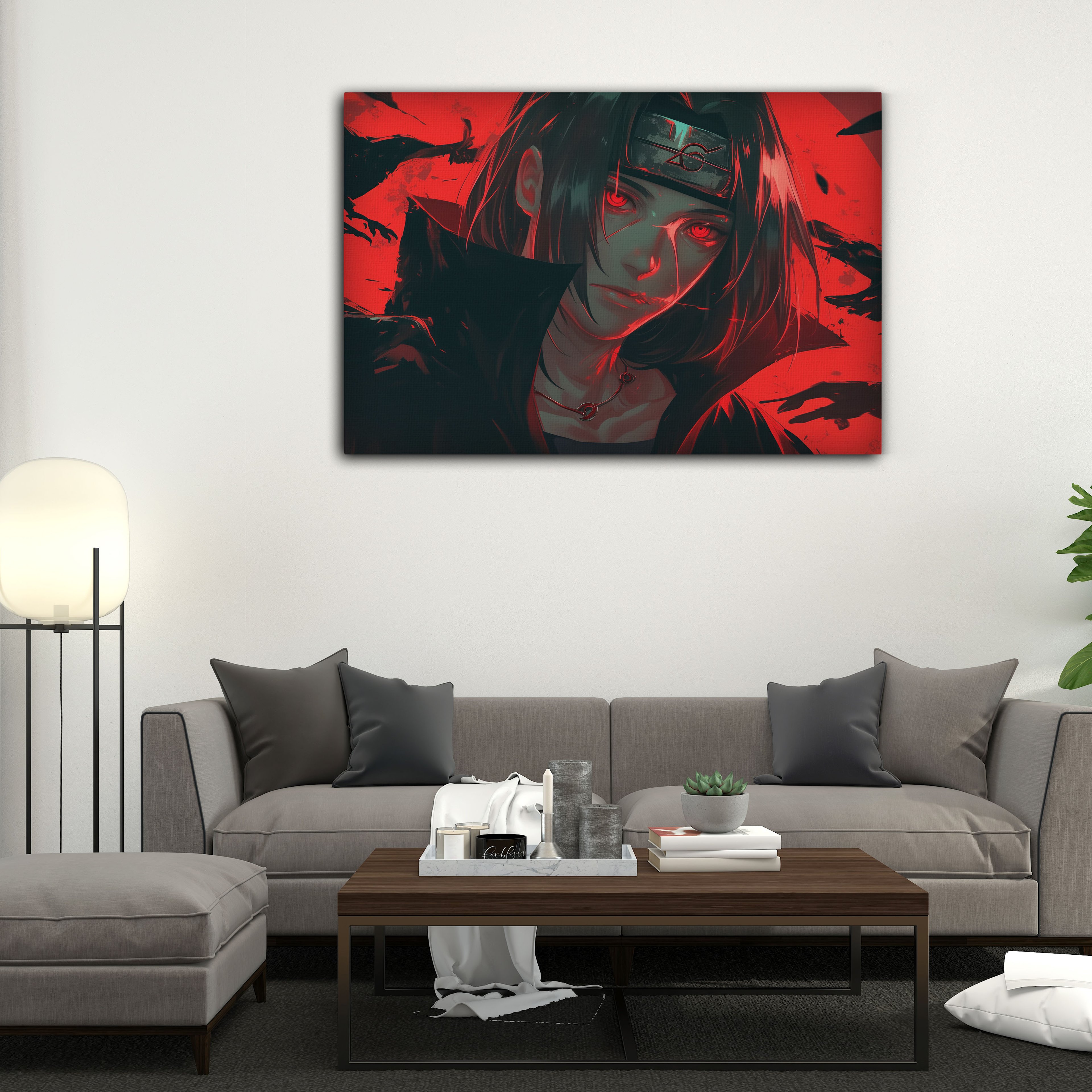 Itachi Uchiha Sharingan Crow Akatsuki Naruto Kanvas Tablo