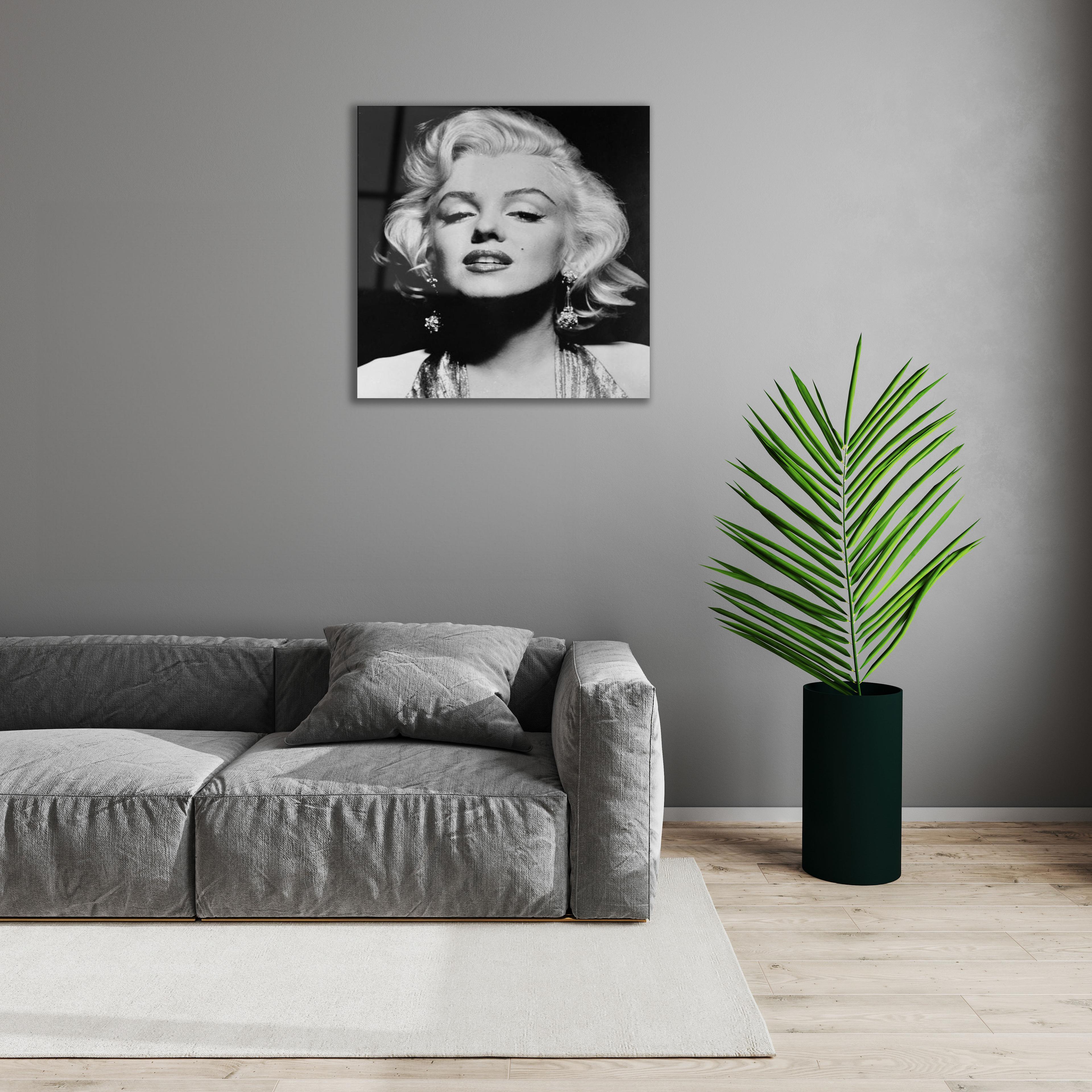 Marilyn Monroe Monokrom Portresi Cam Tablo