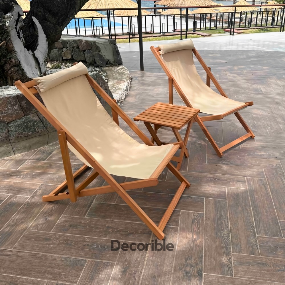 Kavisilla Şezlong Sandalye Seti Ahşap Balkon Bahçe Takımı