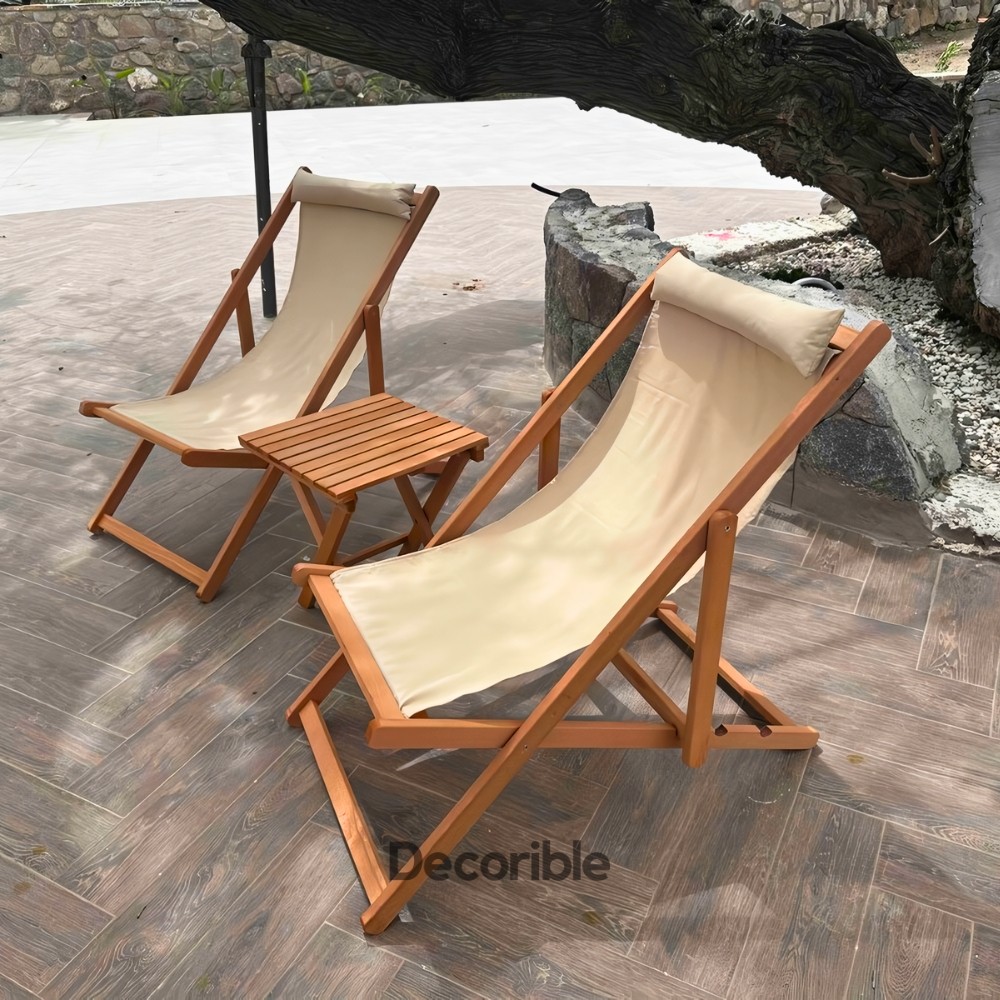 Kavisilla Şezlong Sandalye Seti Ahşap Balkon Bahçe Takımı