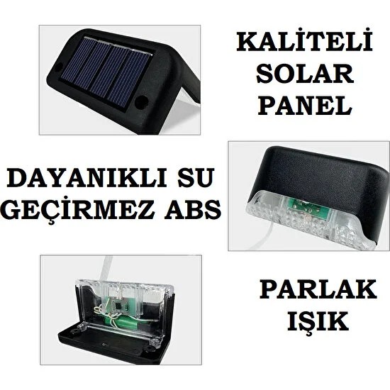 Solar Güneş Enerjili Veranda Bahçe Merdiven LED Lamba Seti 4 Adet