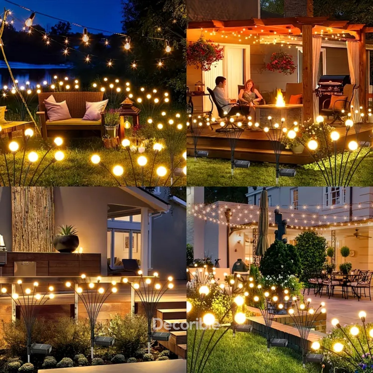 Lampy Güneş Enerjili Solar Ateşböceği Bahçe Işıkları 8 Led Kazıklı Bahçe Dekorasyonu Gün Işığı 2‘li Paket