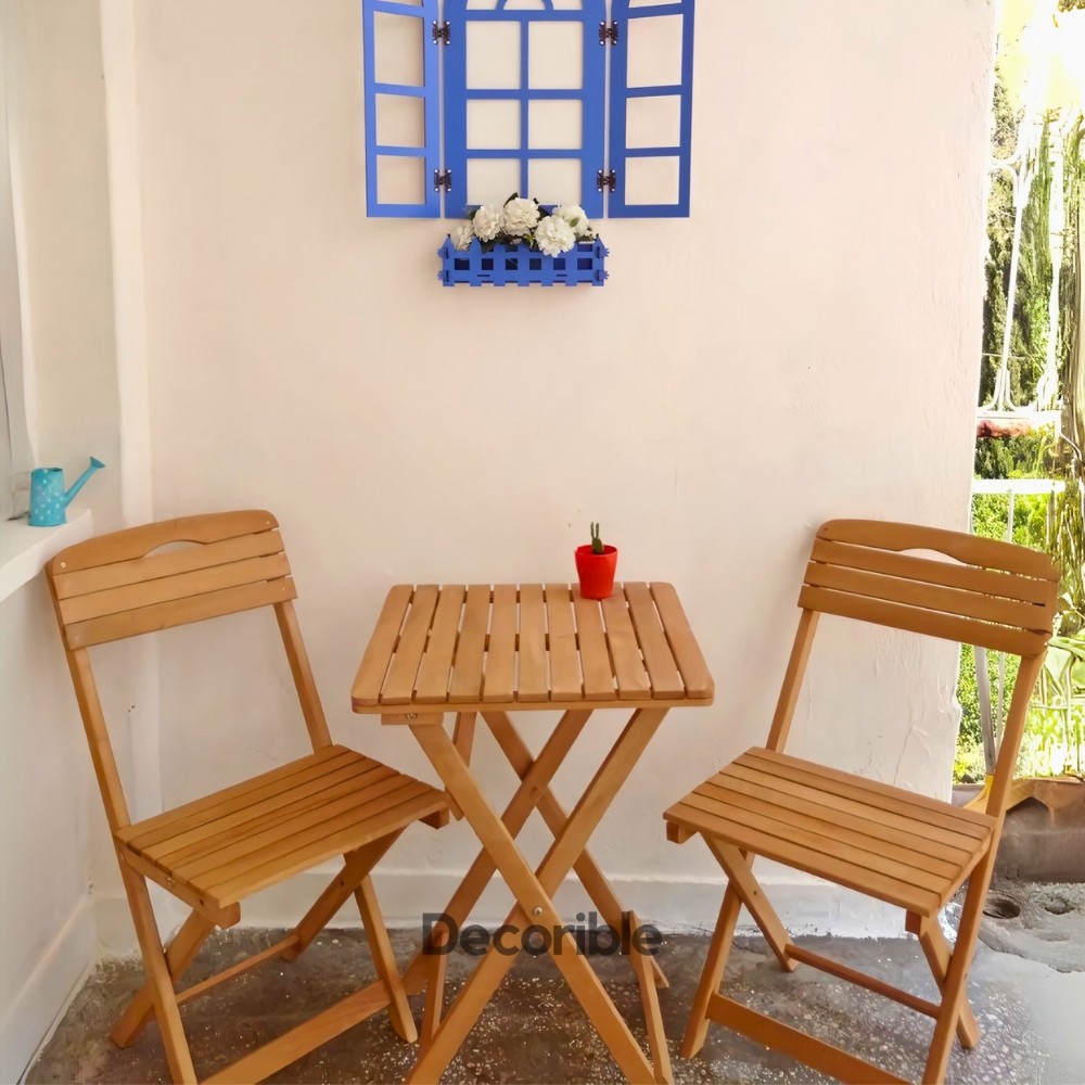 Foldi Ahşap Katlanır Masa Sandalye Takımı Balkon Bahçe ve Mağaza Önü Bistro Set 1+1+S - Mindersiz