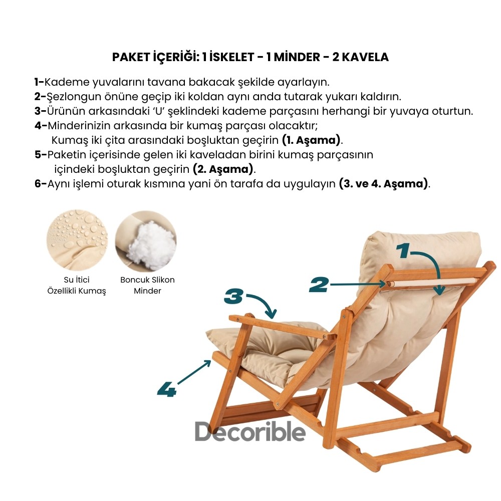 Layvia Kollu Ahşap Şezlong Sandalye Seti Balkon Bahçe Takımı