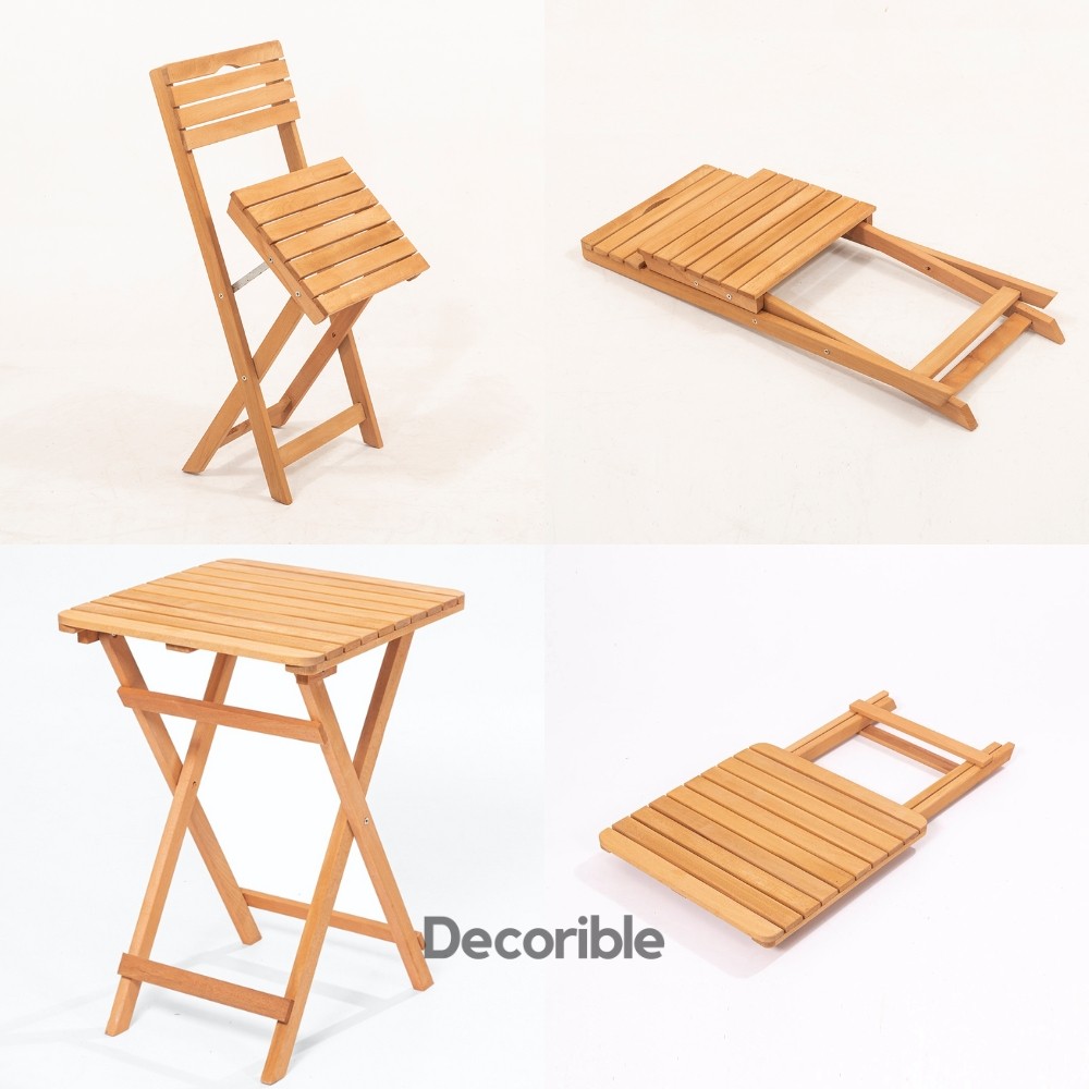 Foldi Ahşap Katlanır Masa Sandalye Takımı Balkon Bahçe ve Mağaza Önü Bistro Set 1+1+S - Mindersiz