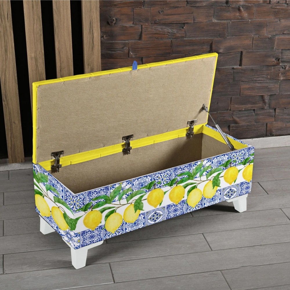 Çinili Limon Desenli Sandıklı Puf +2 Kırlent Hediye - Sarı