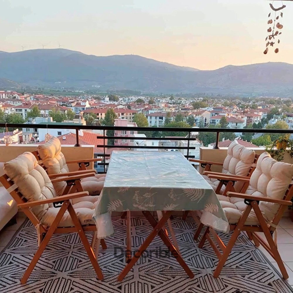 Flexdura 4+1 Ahşap Katlanır Masa Sandalye Takımı Balkon Bahçe Mobilyası
