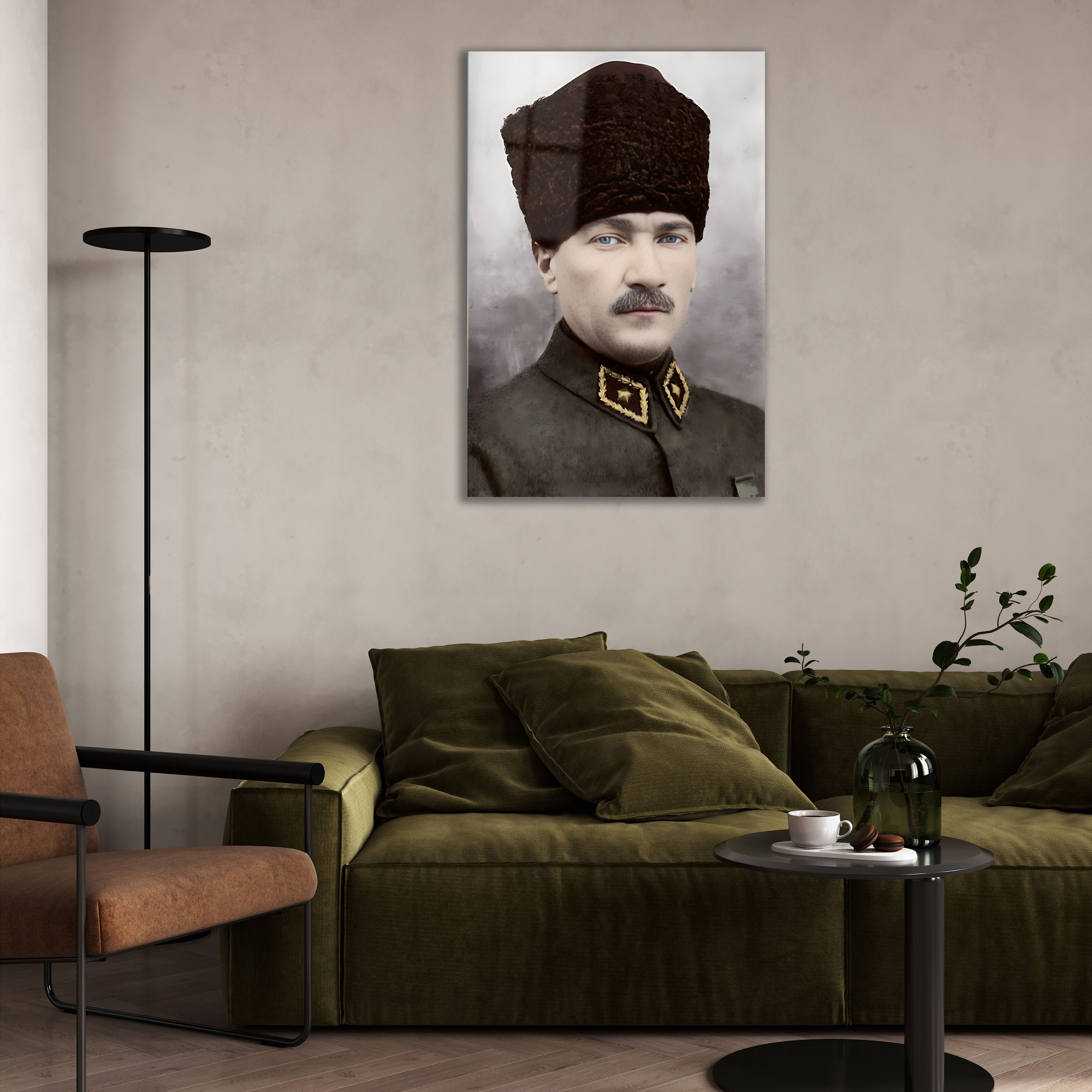 Atatürk Üniformalı Portresi Cam Tablo