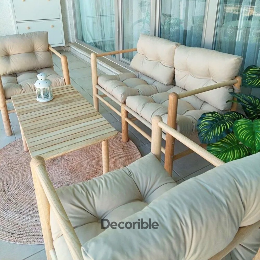 Timberway Kestane Ağacı Ahşap Mobilya Takımı Bahçe Mobilyası 2+1+1+S