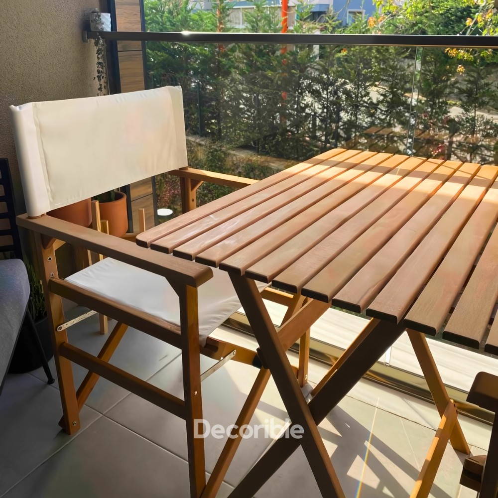 Rejisera Katlanır Ahşap Masa Sandalye Seti Balkon Bahçe Takımı