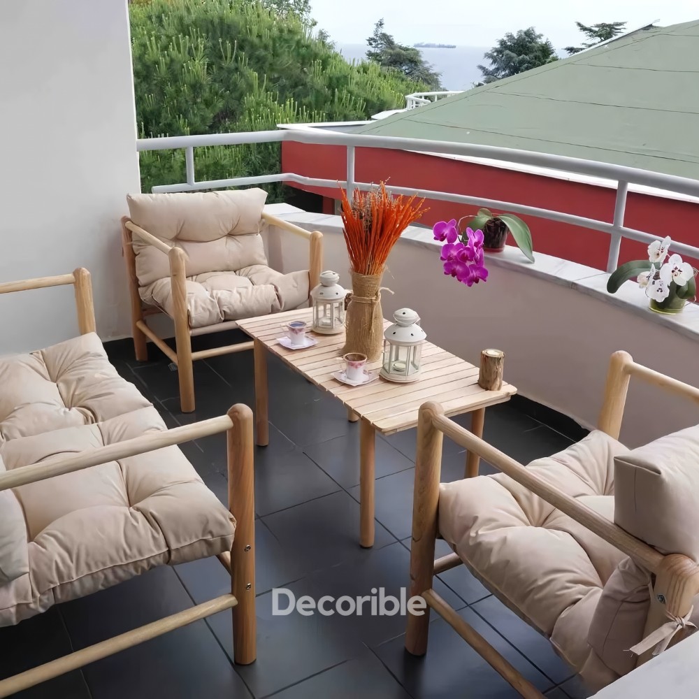 Timberway Kestane Ağacı Ahşap Mobilya Takımı Bahçe Mobilyası 2+1+1+S