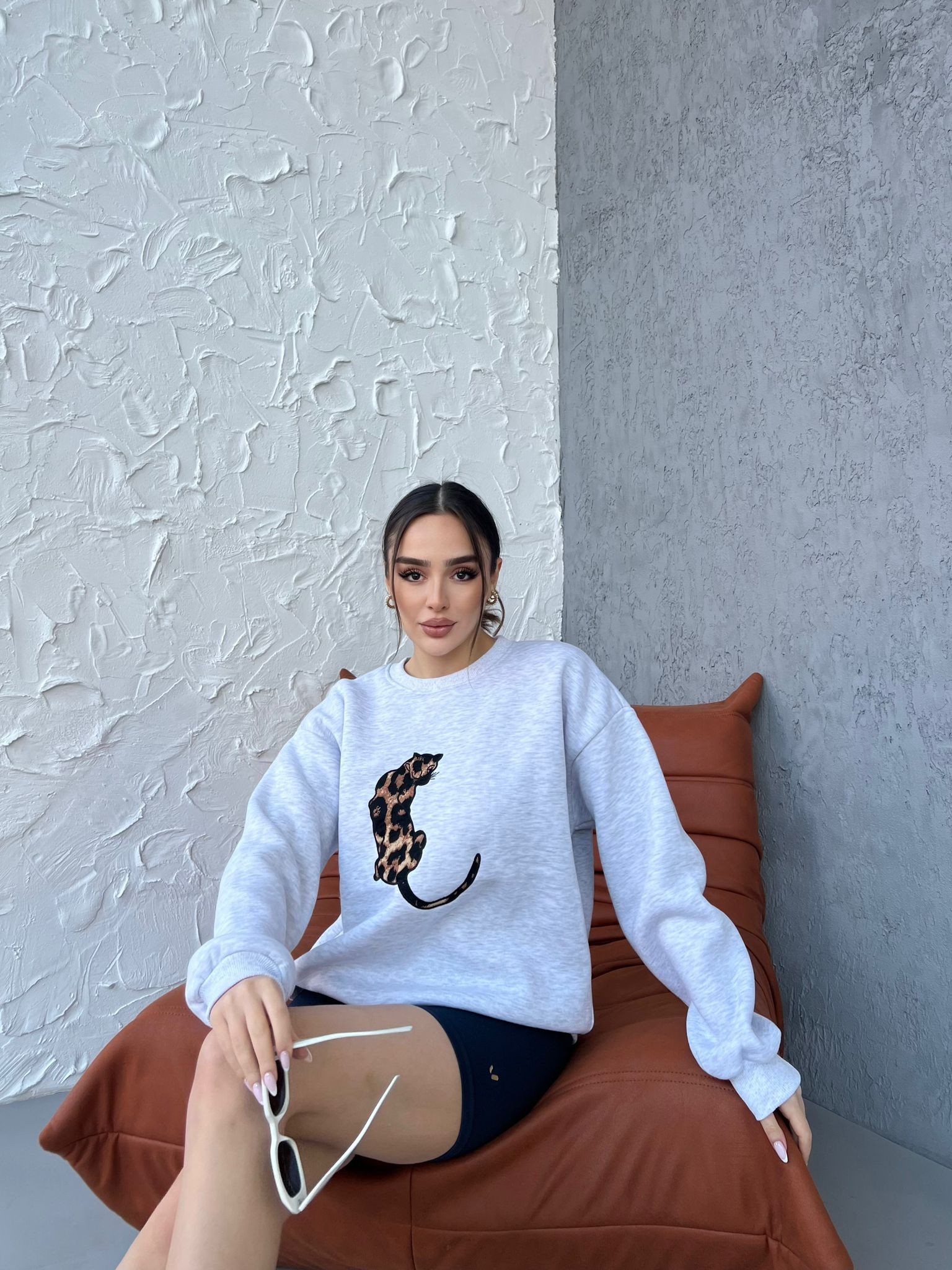 Kadın Kedi Baskılı Sweatshirt