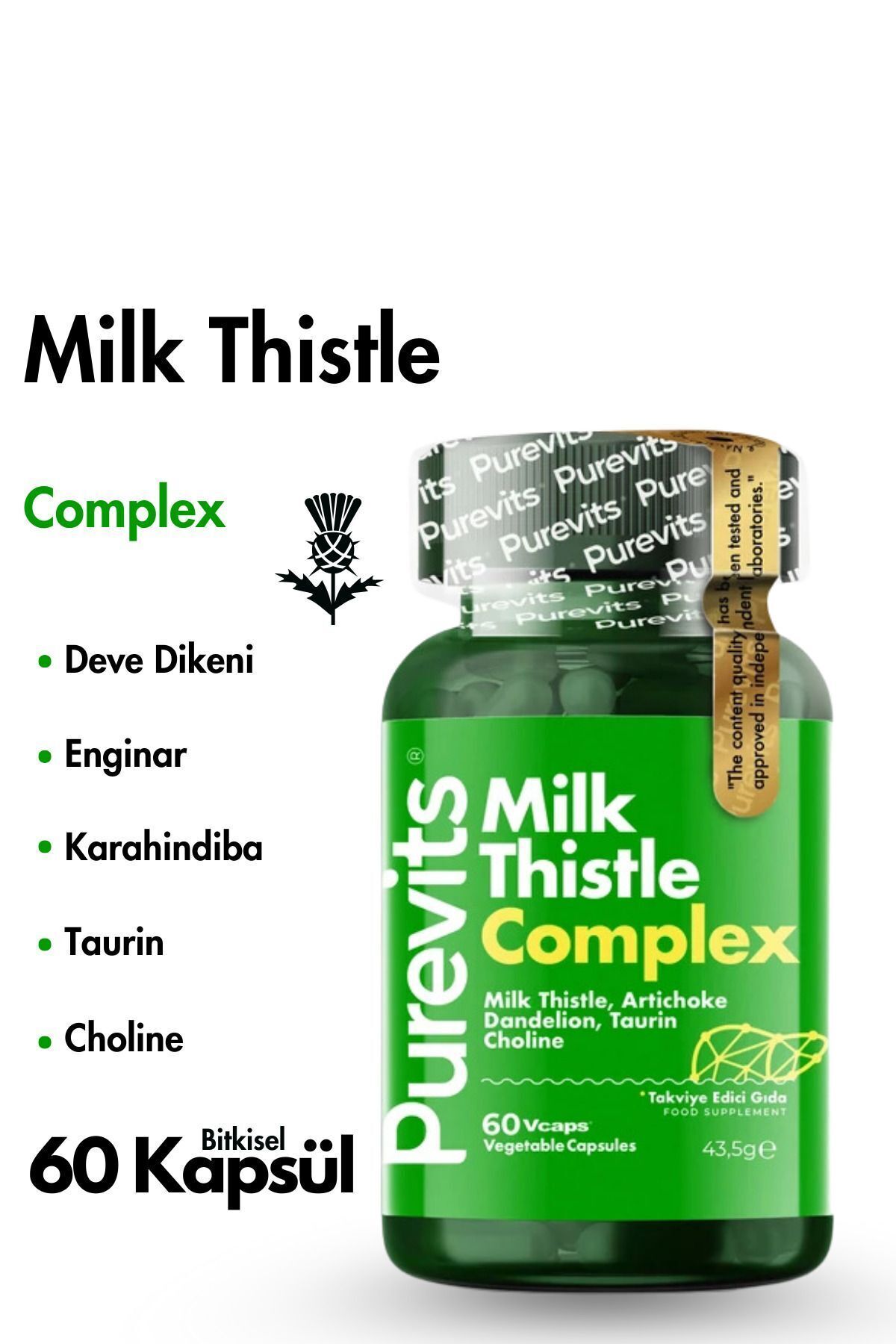 Milk Thistle Complex Deve Dikeni Enginar Ekstraktı Karahindiba Taurin Kolin 60 Adet Vegan Kapsül
