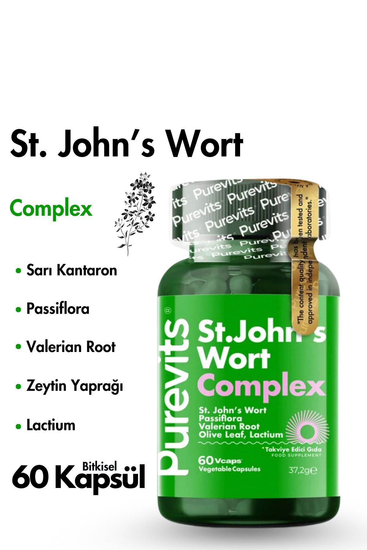 St. John's Wort - Sarı Kantaron & Passiflora - 60 Adet Vegan Kapsül
