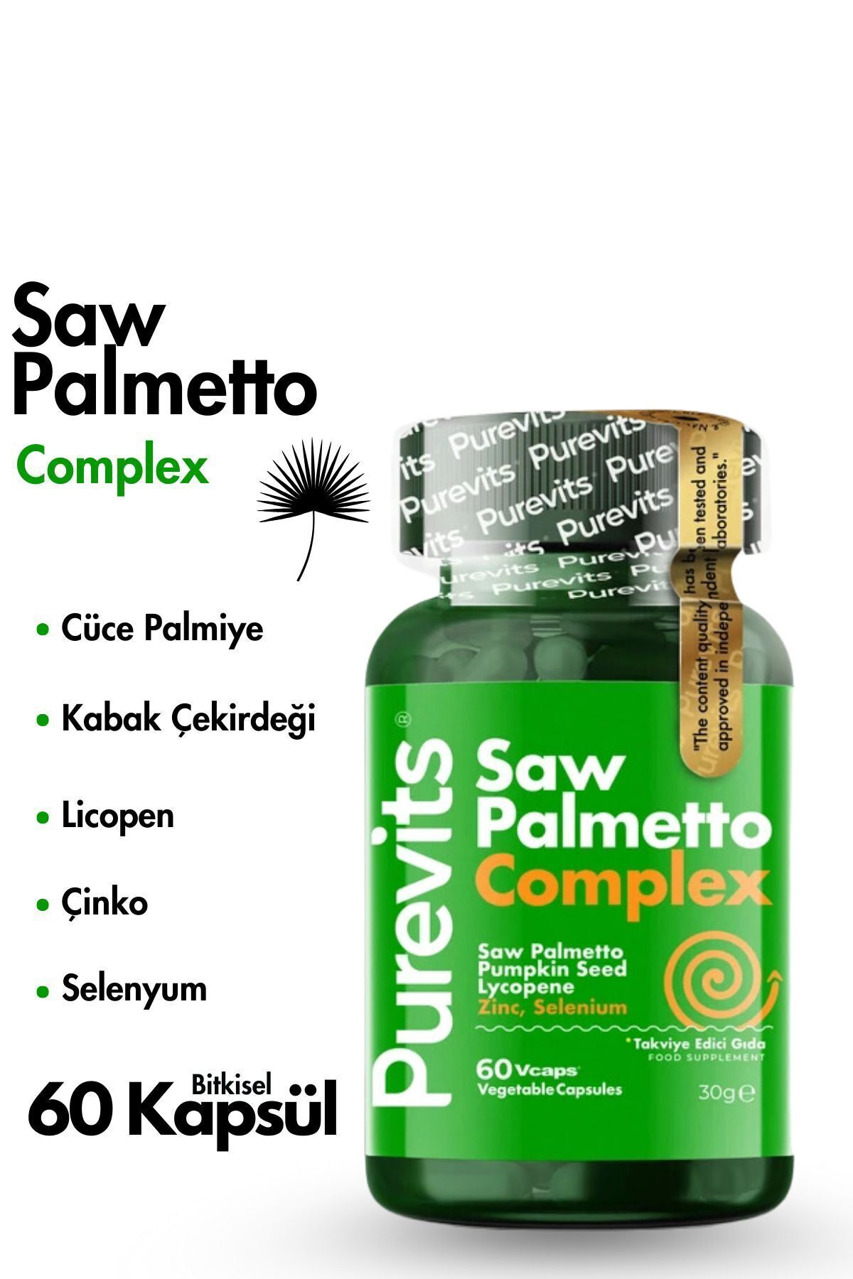 Saw Palmetto Complex-cüce Palmiye-çinko-kabak Çekirdeği Ekstraktı-likopen-selenyum 60 Adet Veg Cap