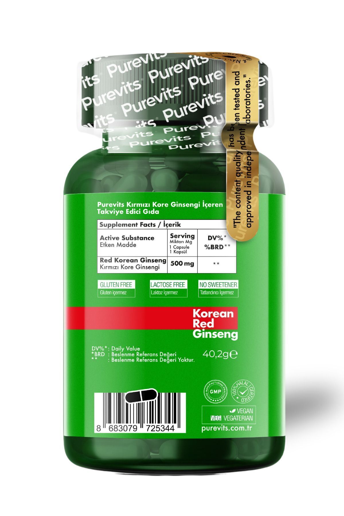 Kırmızı Kore Ginseng- Korean Red Ginseng 500 Mg – 60 Vegan Kapsül