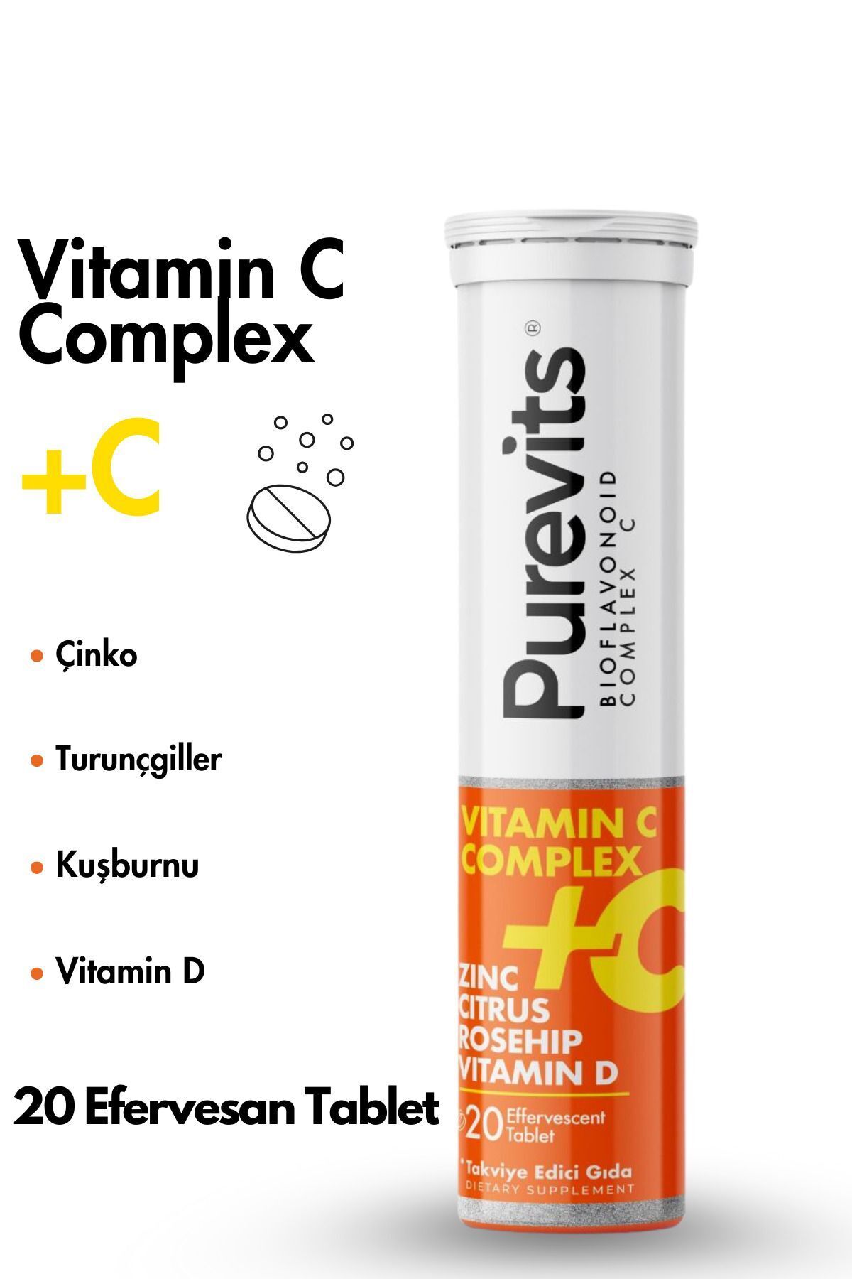 Vitamin C 1000 mg – Çinko – Vitamin D – Citrus - Rosehip - 20 Effervesan Tablet