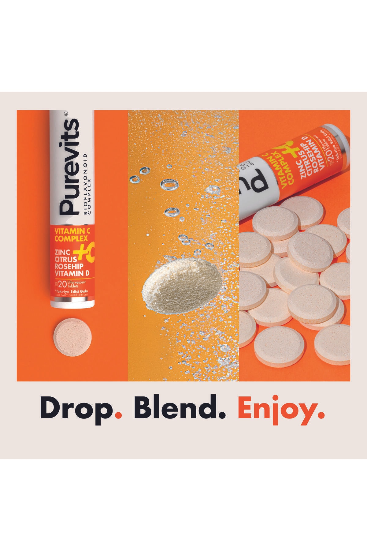 Vitamin C 1000 mg – Çinko – Vitamin D – Citrus - Rosehip - 20 Effervesan Tablet
