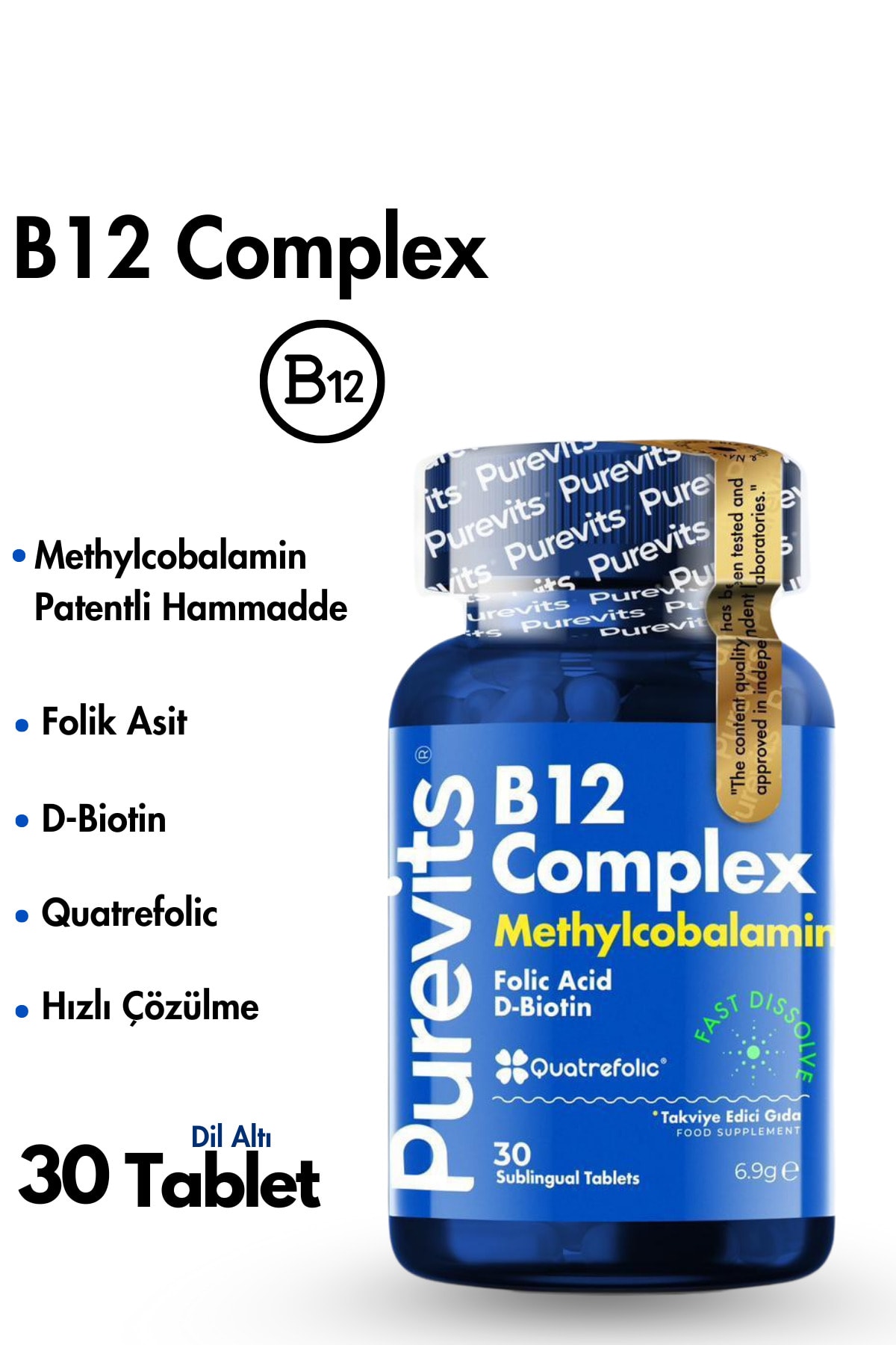 Vitamin B12 Complex - Folic Acid – Biotin – 30 Adet Dilaltı Tablet