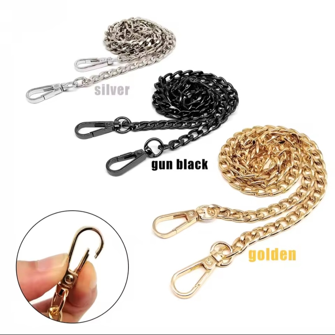 Metal 100 cm Çanta Çanta Zincir Deri Omuz Çantası Crossbody Askı Yedek Onarım 2 Toka basmalı klips 3 renk