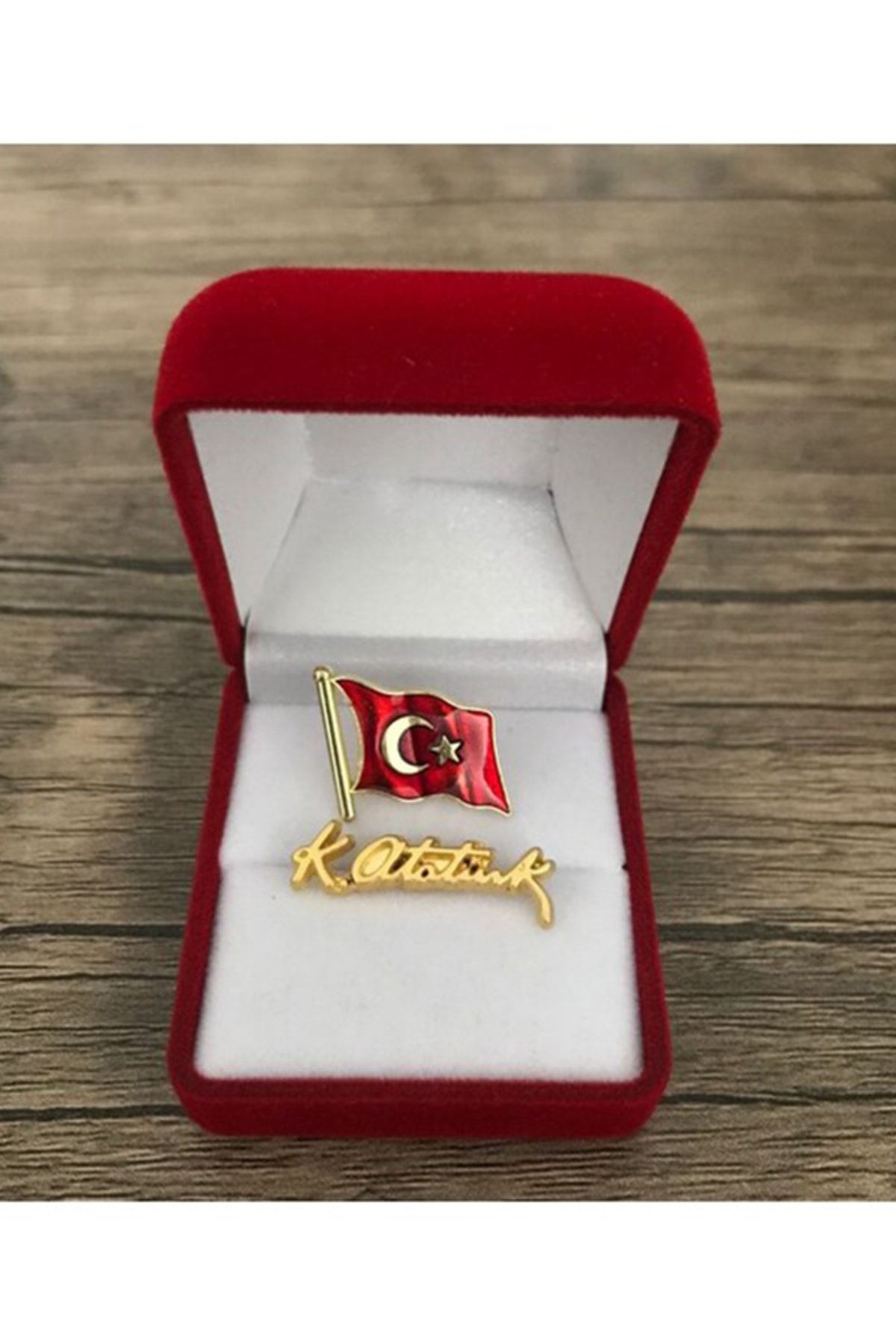 Atatürk İmza Ve Türk Bayraklı Yaka Rozeti Gold 2'li