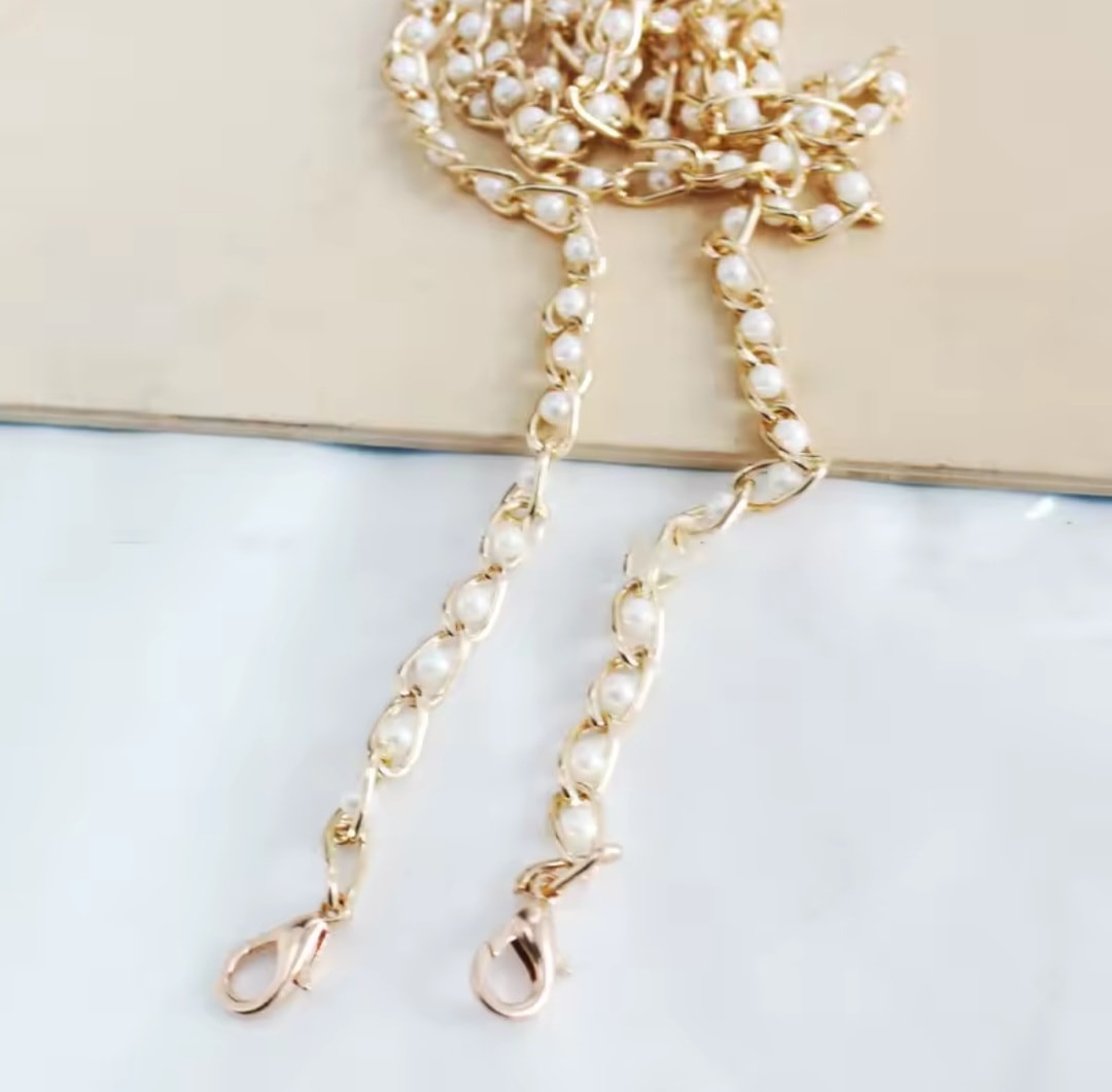 Yeni 1 adet inci çanta askısı çanta kemer DIY çanta değiştirme kolları için sevimli boncuk Metal Chainfor çanta aksesuarları altın toka