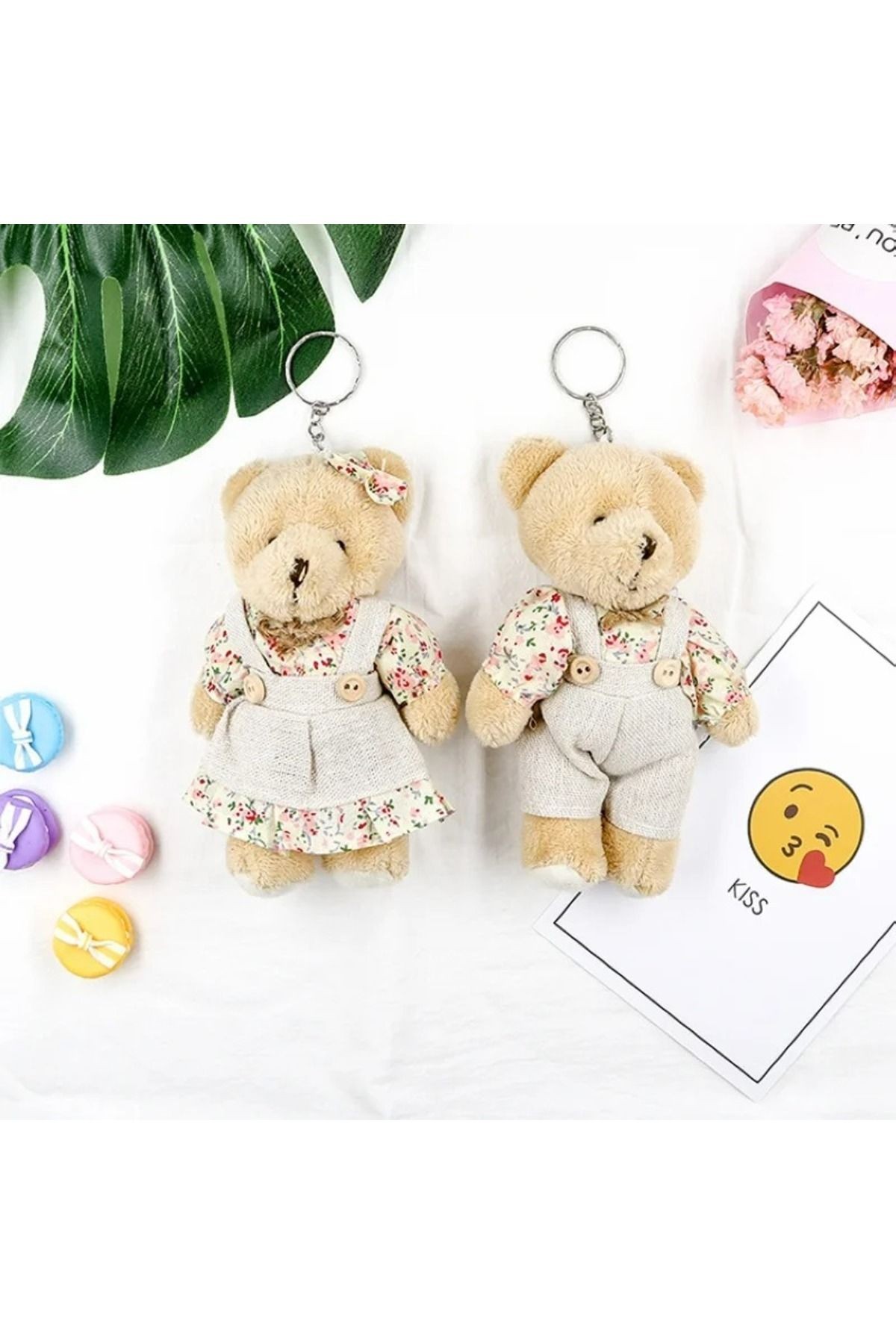 Sevimli Peluş Ayıcık Çift Anahtarlık Sevgililer Günü Hediyesi
