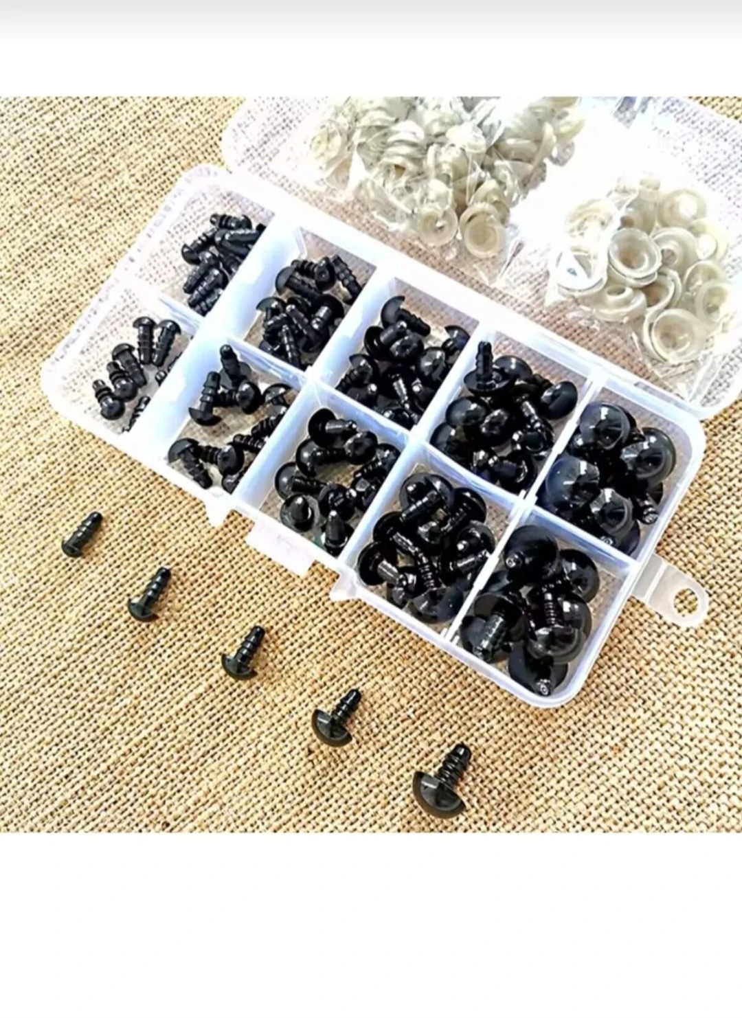 Amigurumi Vidalı Göz Kutulu göz seti, oyuncak plastik göz, peluş oyuncak gözü 100 adet