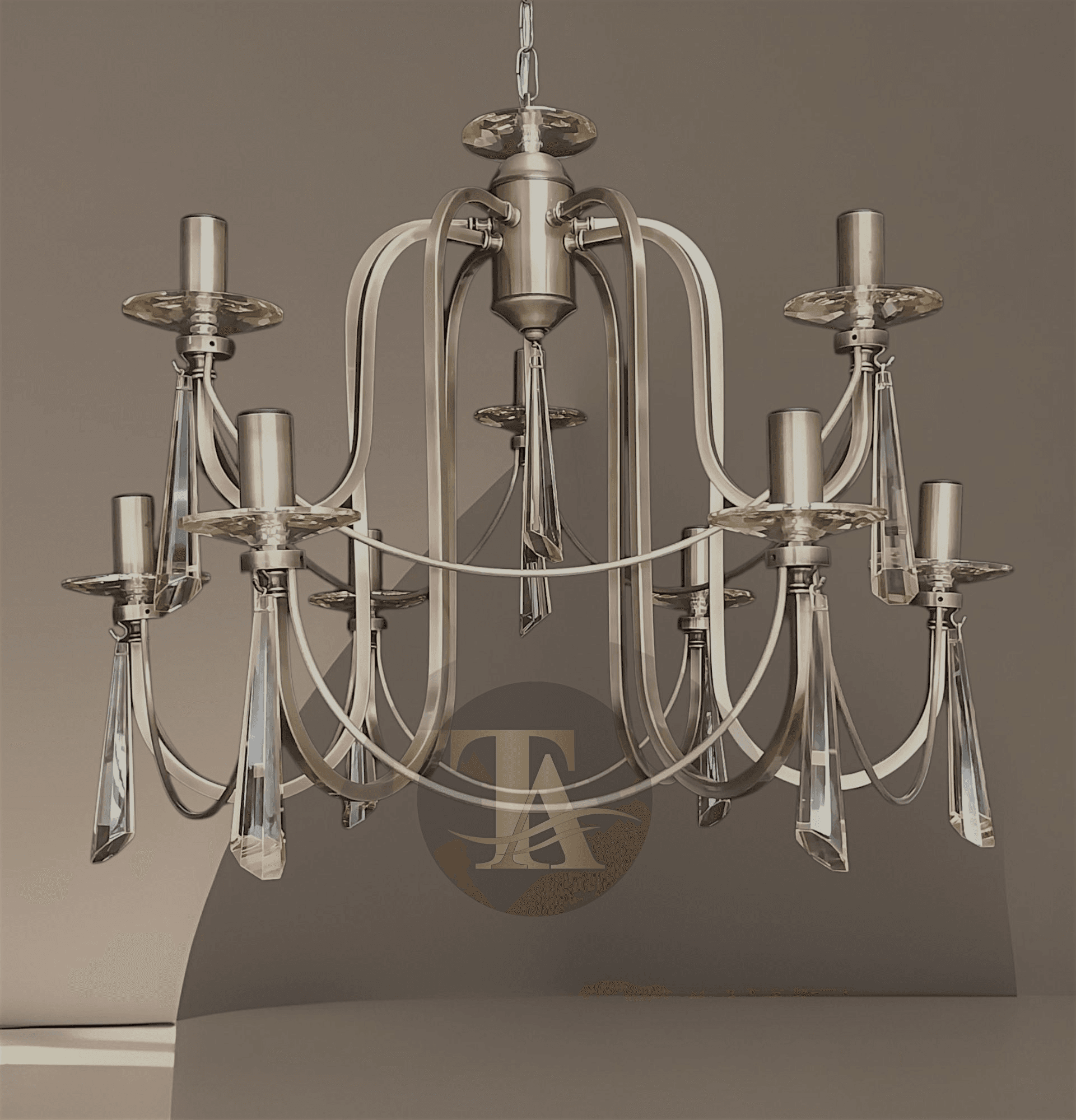 KONTES 9'LU AVİZE  PRİZMA KRİSTAL