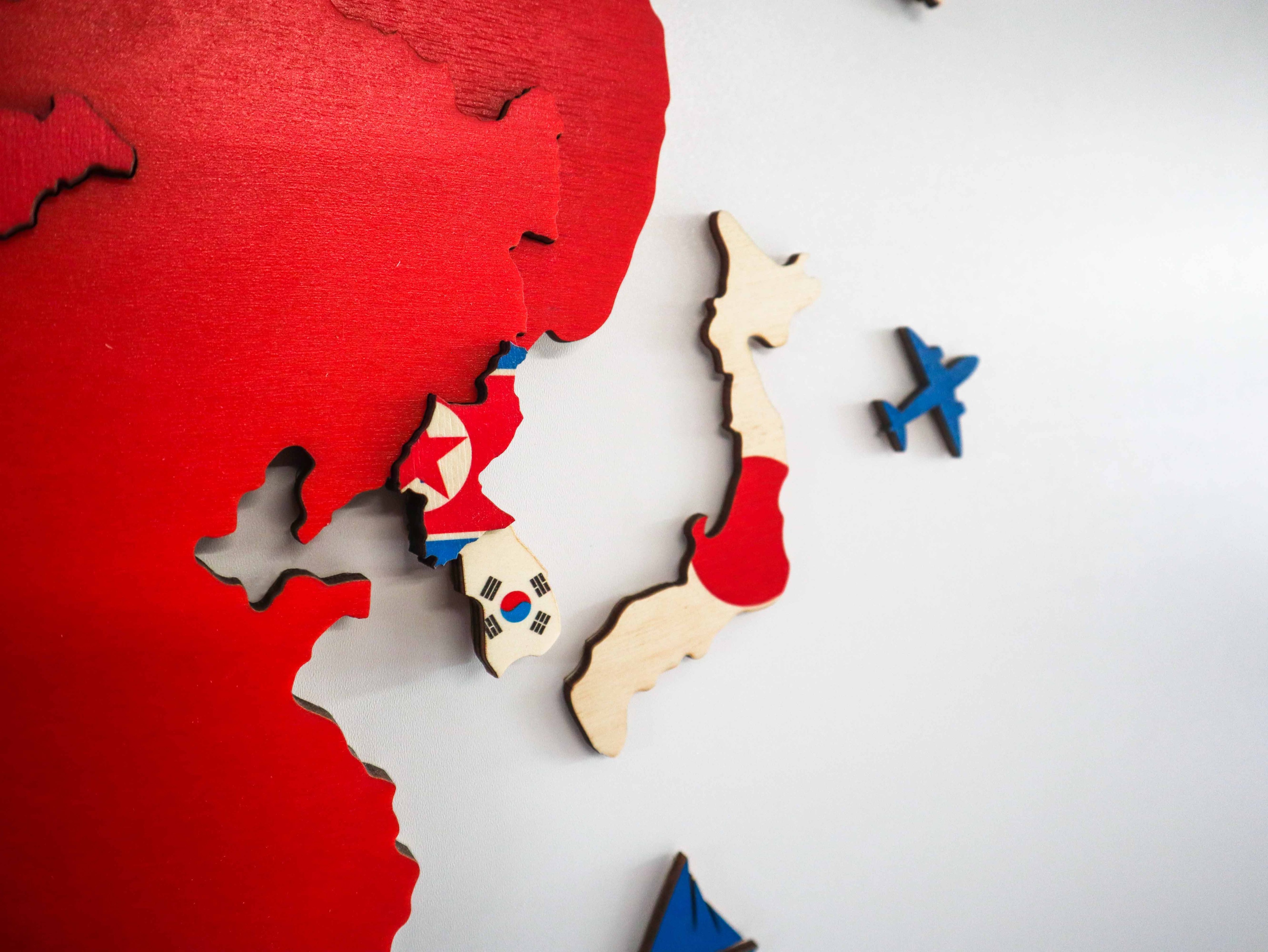 Flagged Wooden World Map